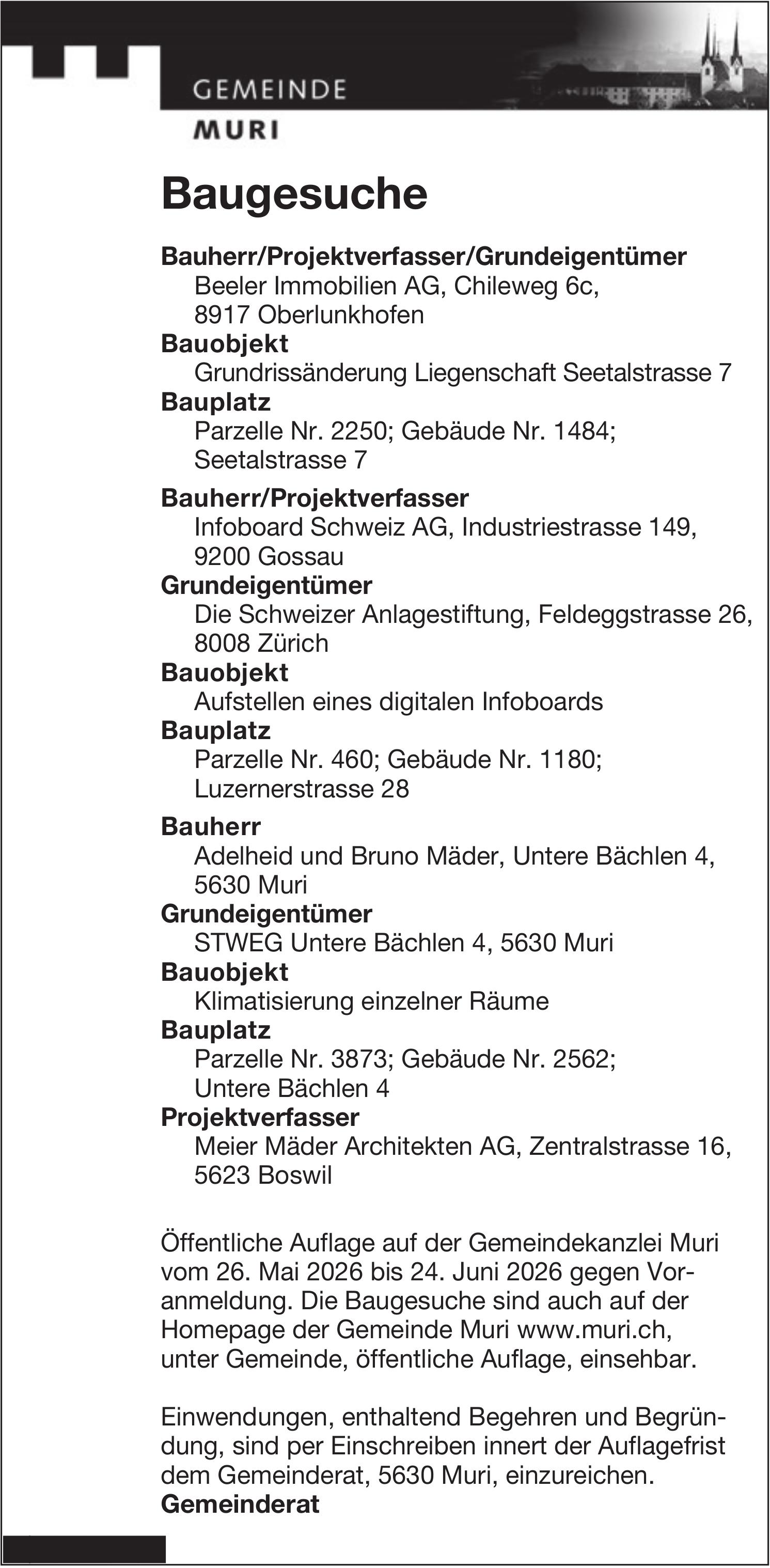 Baugesuche, Gemeinde Muri