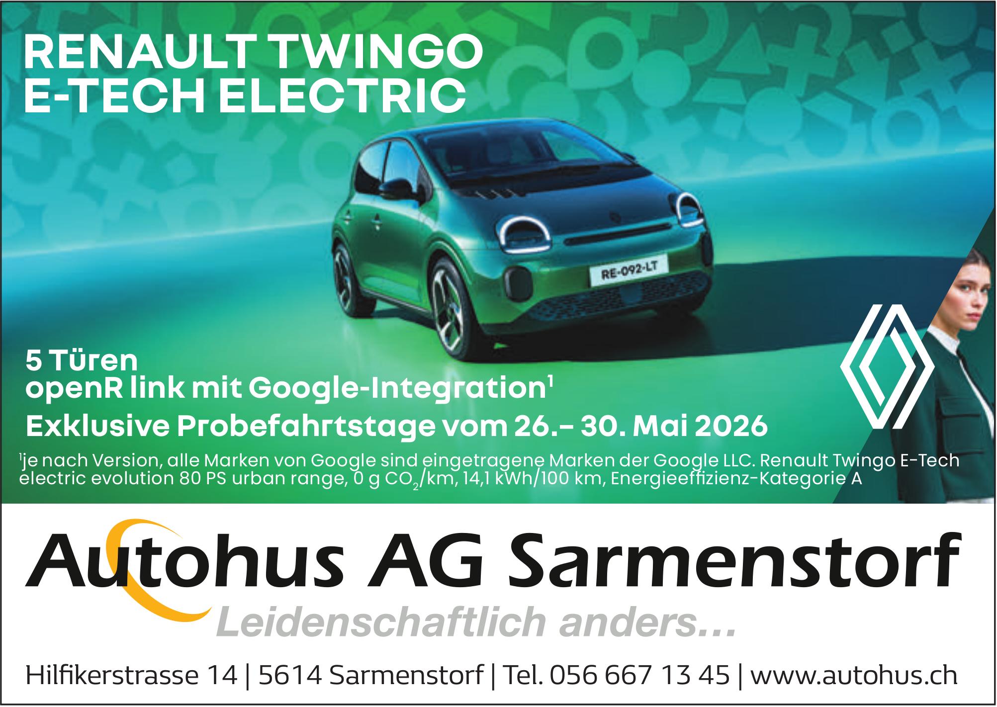 Renault Twingo E-Tech Electric - Exklusive Probefahrtstage vom 26.–30. Mai 2026, Autohus AG Sarmenstorf