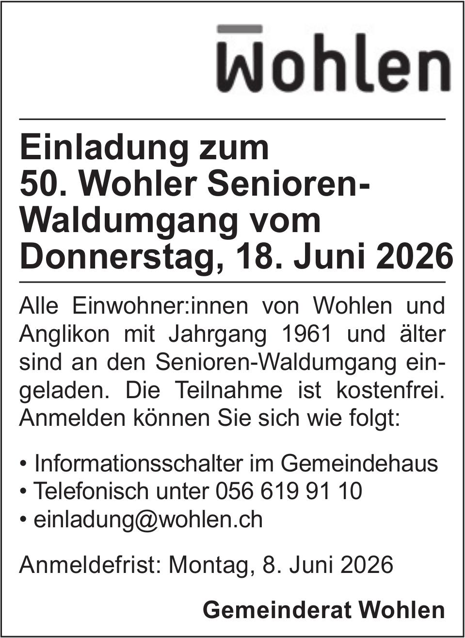 50. Wohler Senioren-Waldumgang, 18. Juni