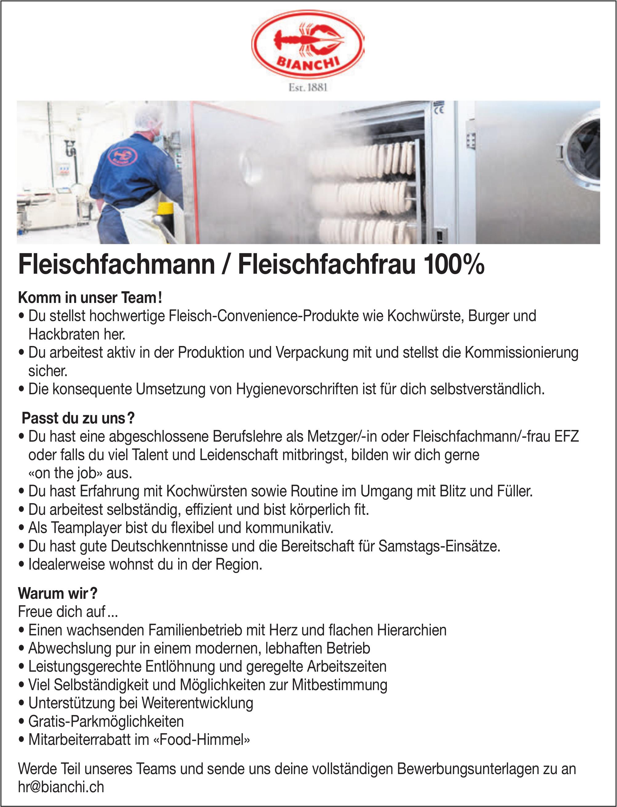 Fleischfachmann / Fleischfachfrau 100%, Bianchi, Gesucht