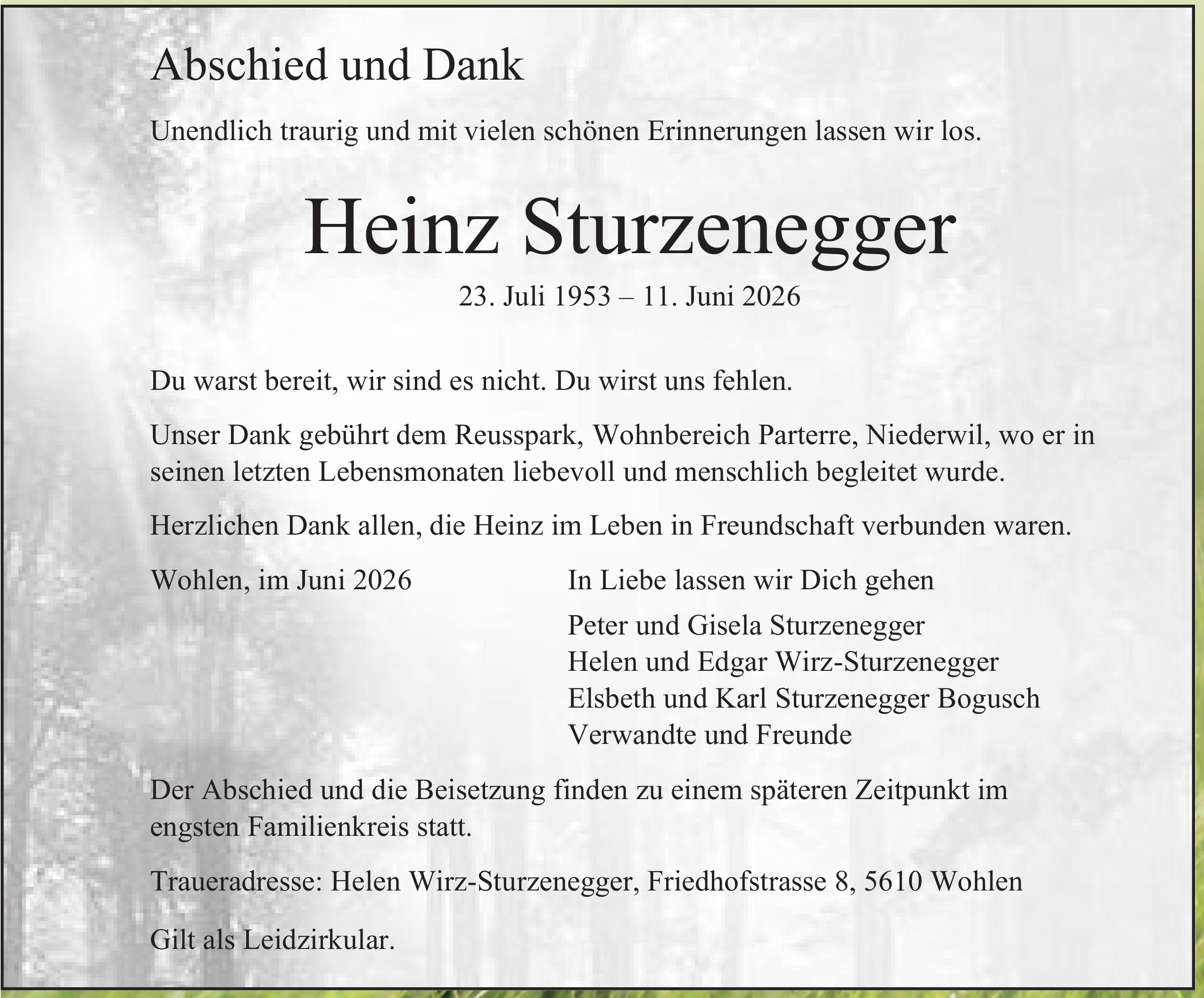 Sturzenegger Heinz, Juni 2026 / TA