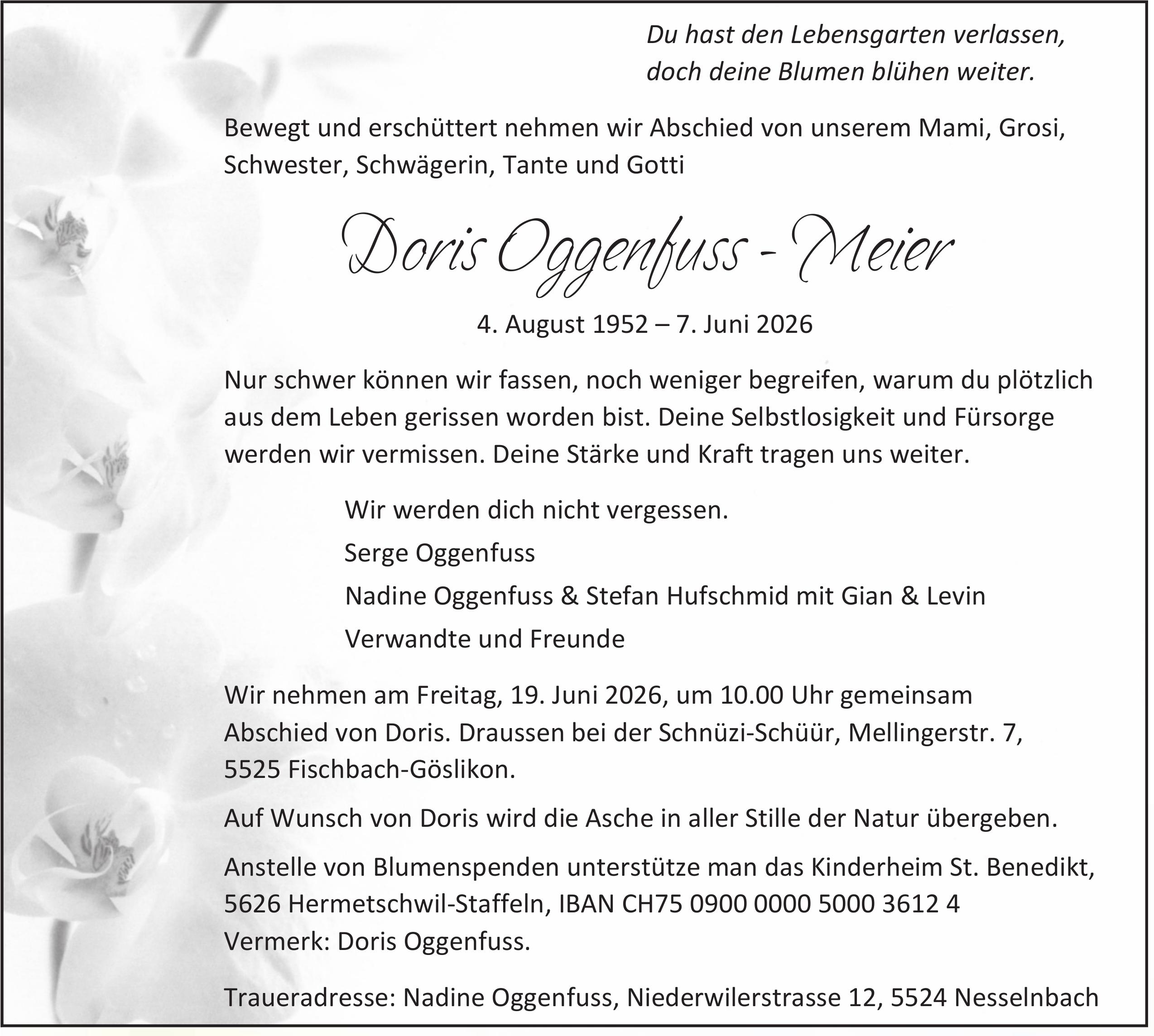 Oggenfuss-Meier Doris, Juni 2026 / TA
