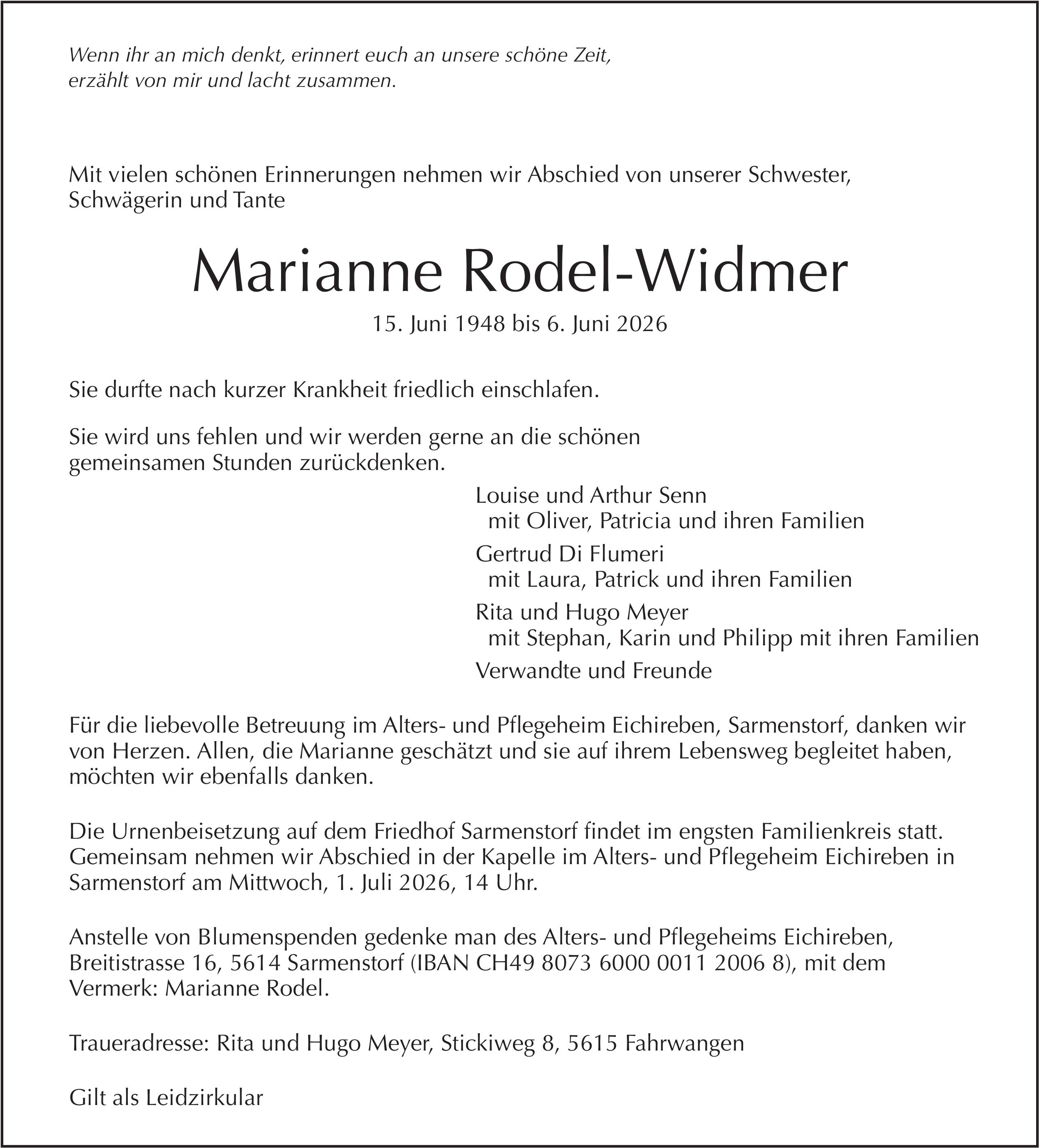 Rodel-Widmer Marianne, Juni 2026 / TA