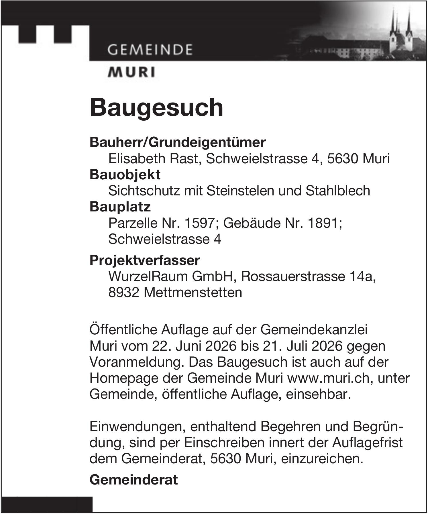 Baugesuche, Muri - Elisabeth Rast