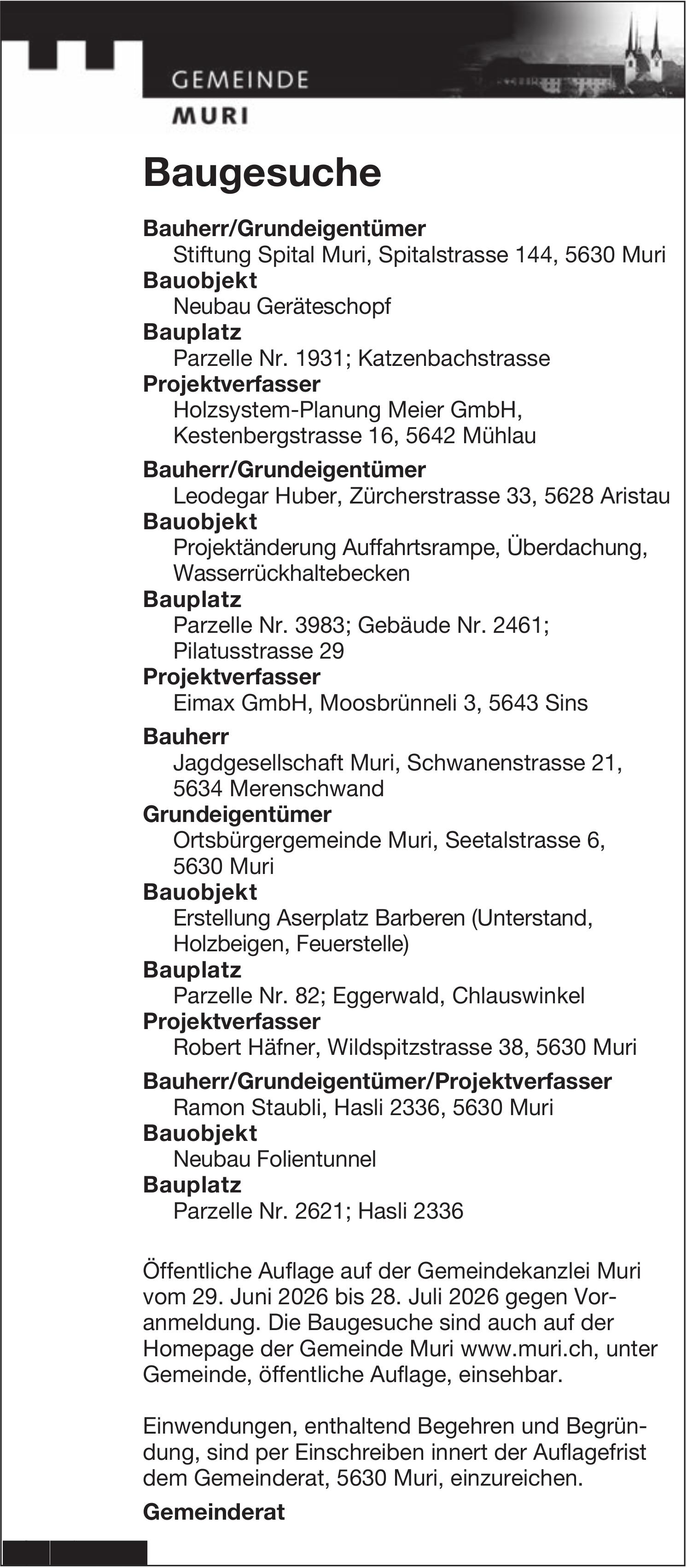 Baugesuche, Muri