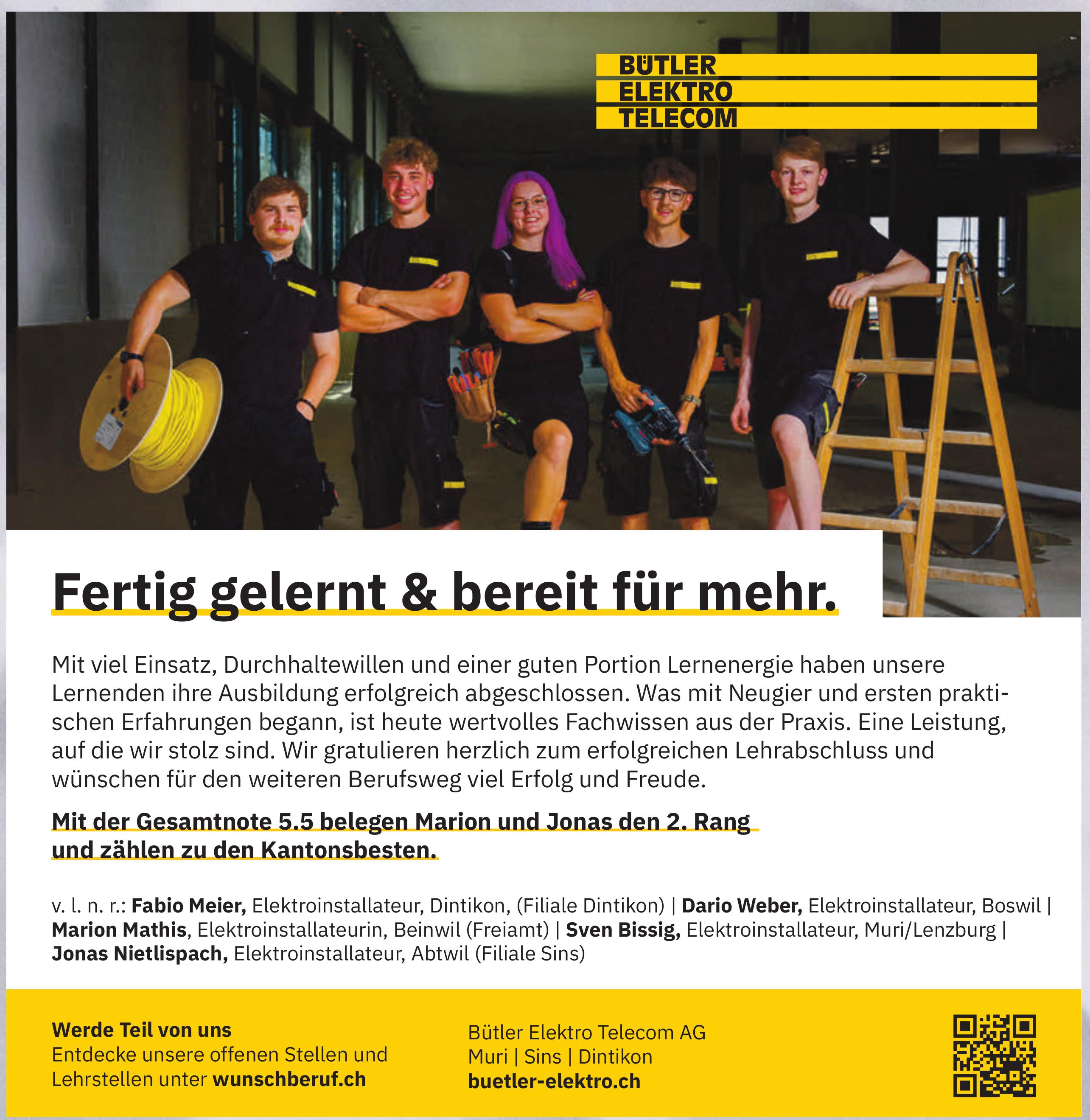 Bütler Elektro Telecom AG, Fertig gelernt & bereit für mehr.