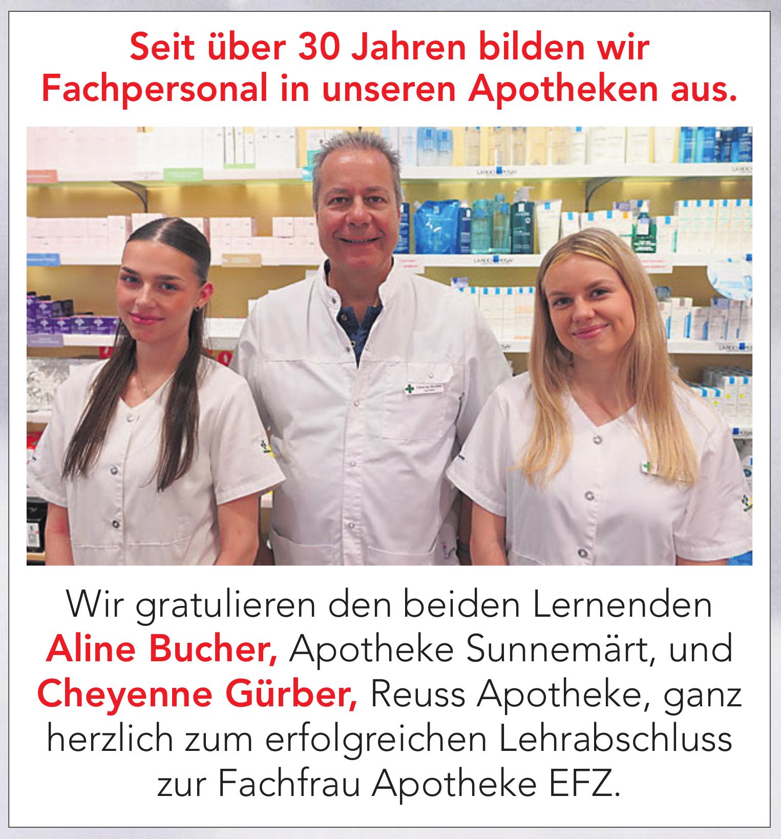 Reuss Apotheke, Wir gratulieren den beiden Lernenden Aline Bucher und Cheyenne Gürber