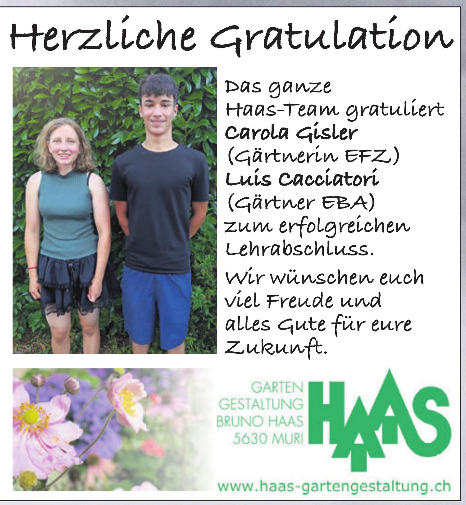 GARTEN GESTALTUNG BRUNO HAAS, Muri - Herzliche Gratulation