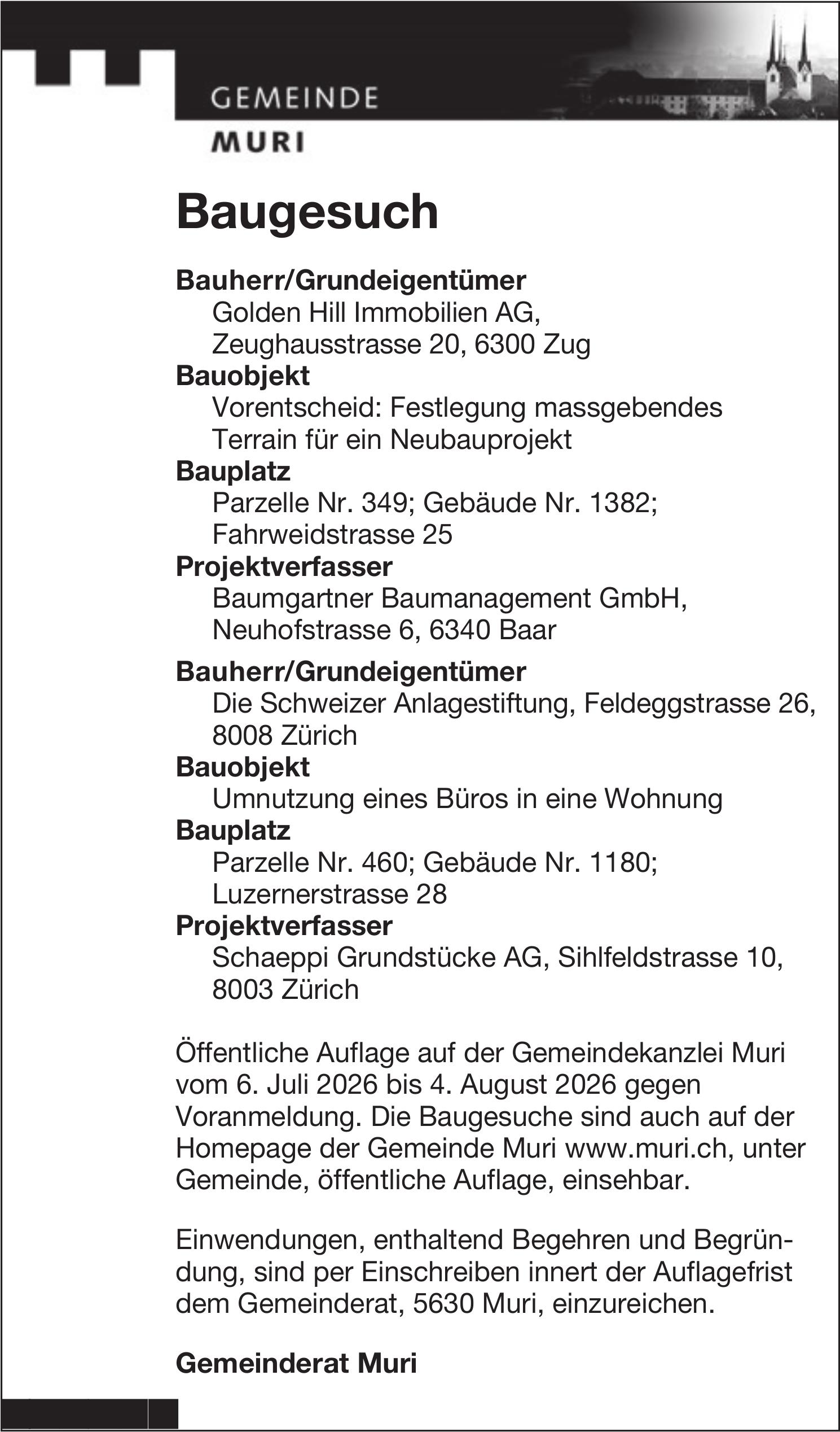 Baugesuche, Gemeinde Muri
