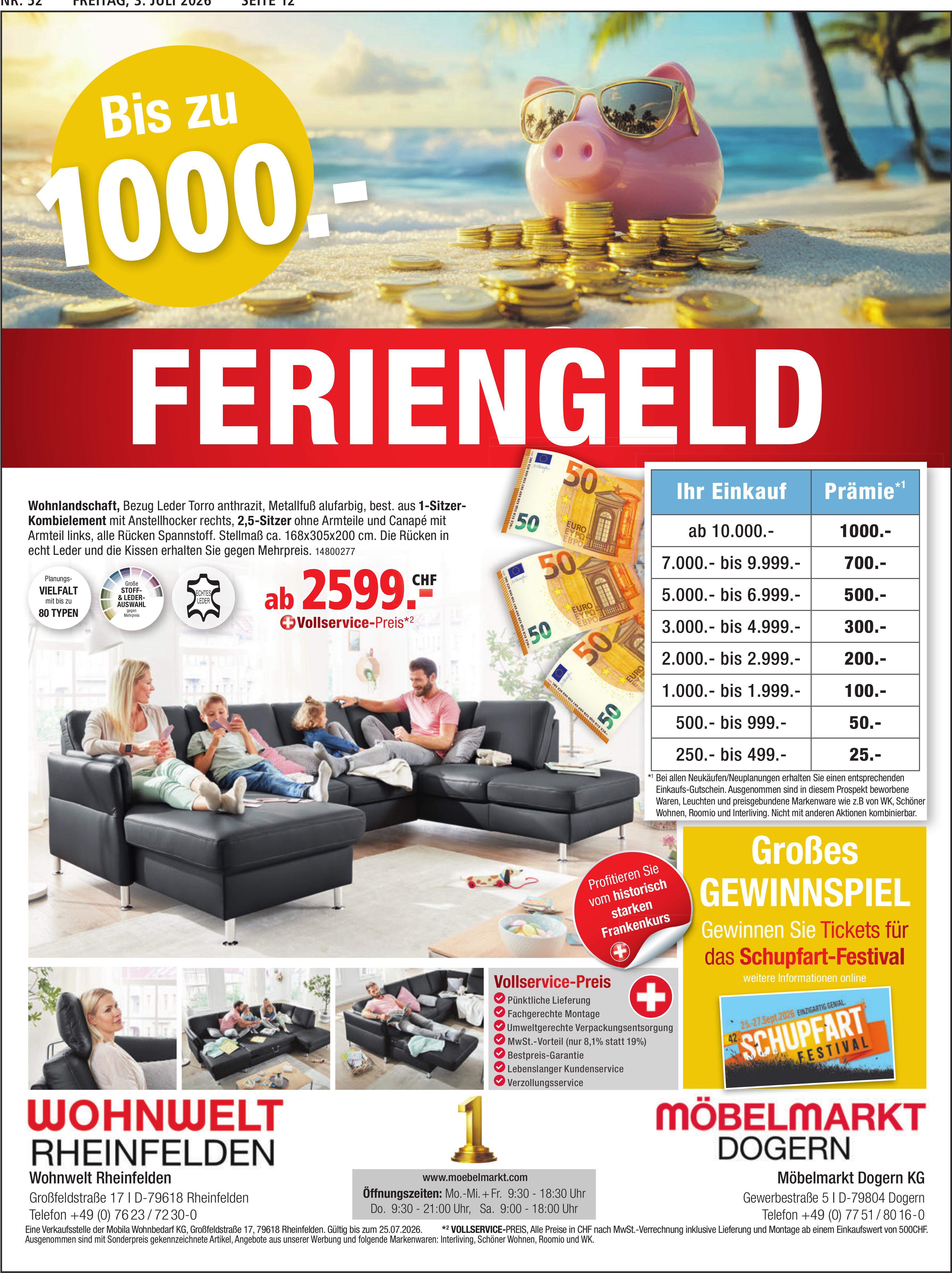 WOHNWELT RHEINFELDEN, FERIENGELD