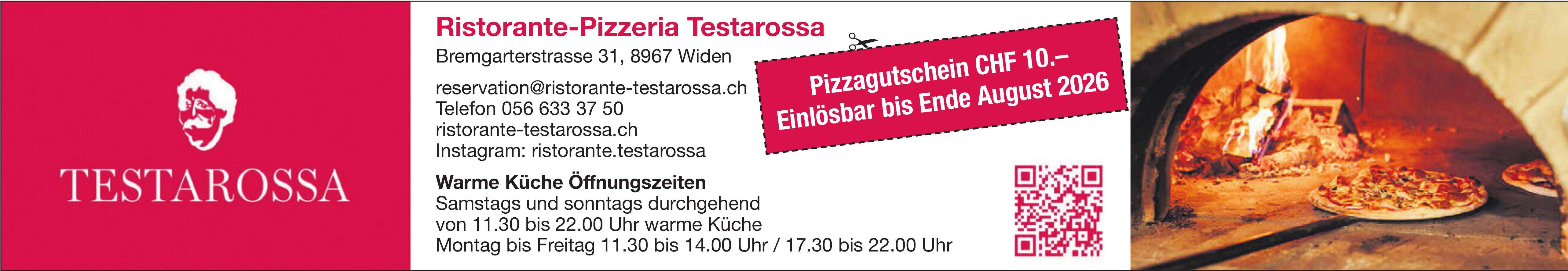 Ristorante-Pizzeria Testarossa, Widen - Pizzagutschein CHF 10.– Einlösbar bis Ende August 2026