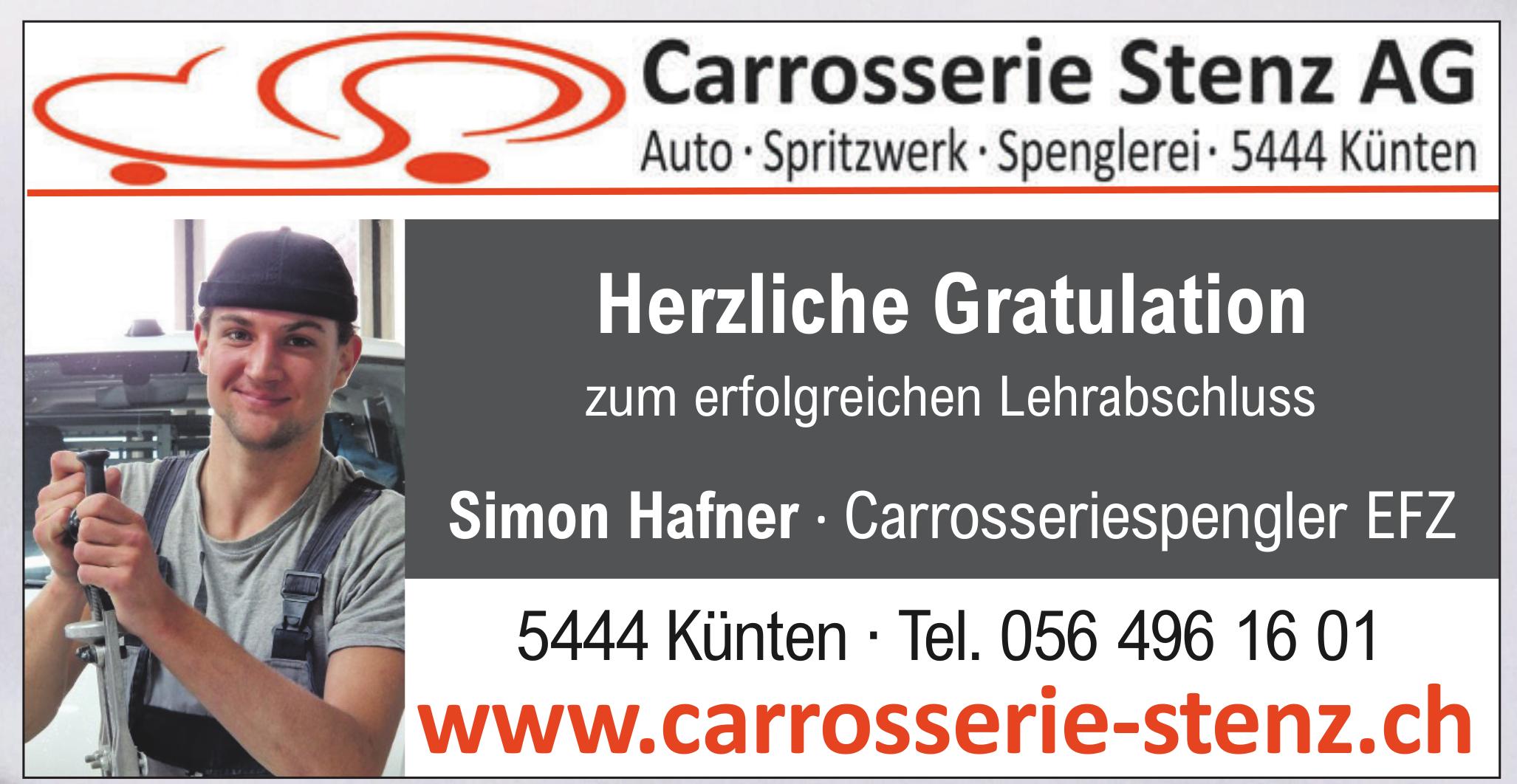 Carrosserie Stenz AG, Künten - Herzliche Gratulation Simon Hafner