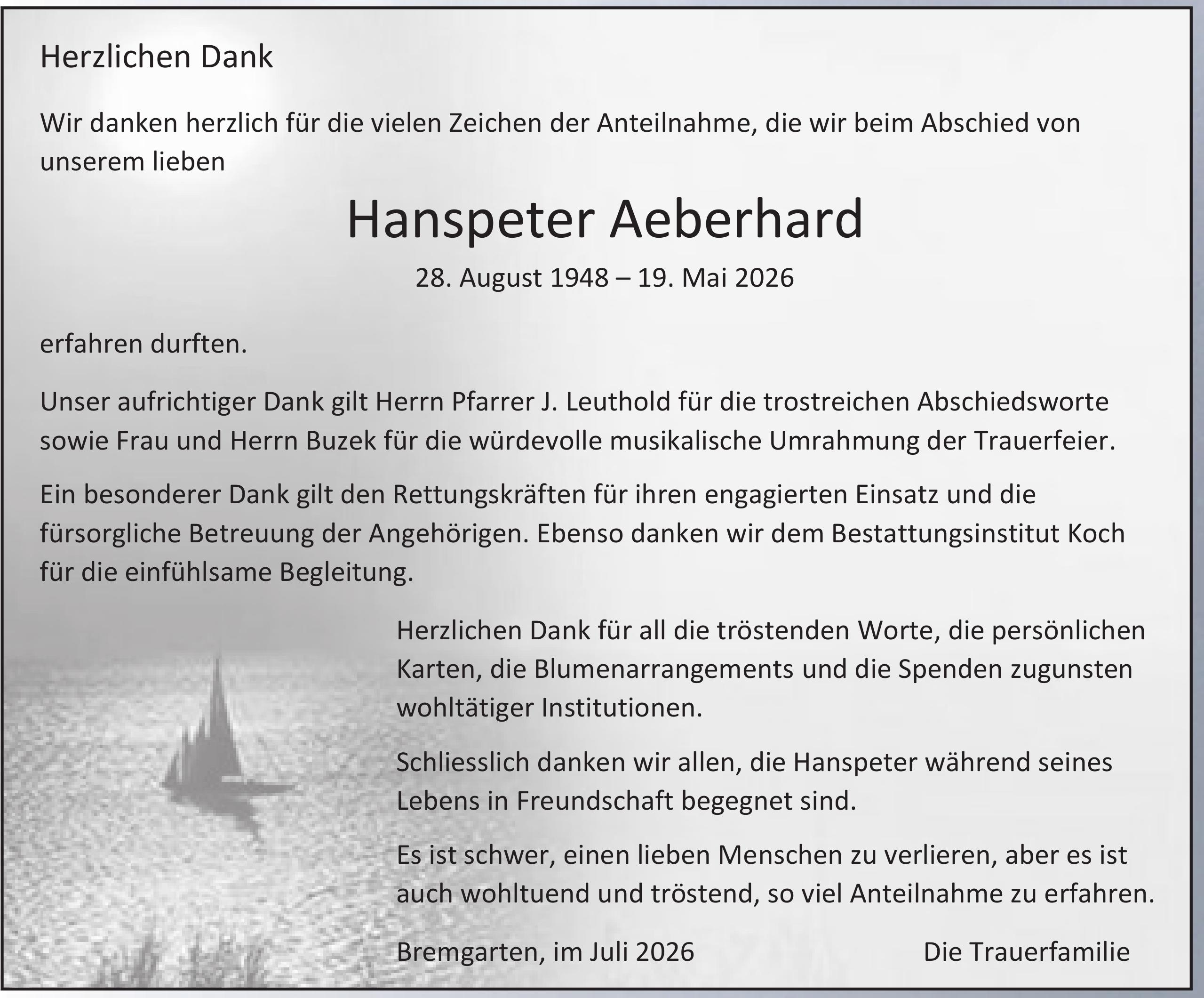Aeberhard Hanspeter, im Juli 2026 / DS