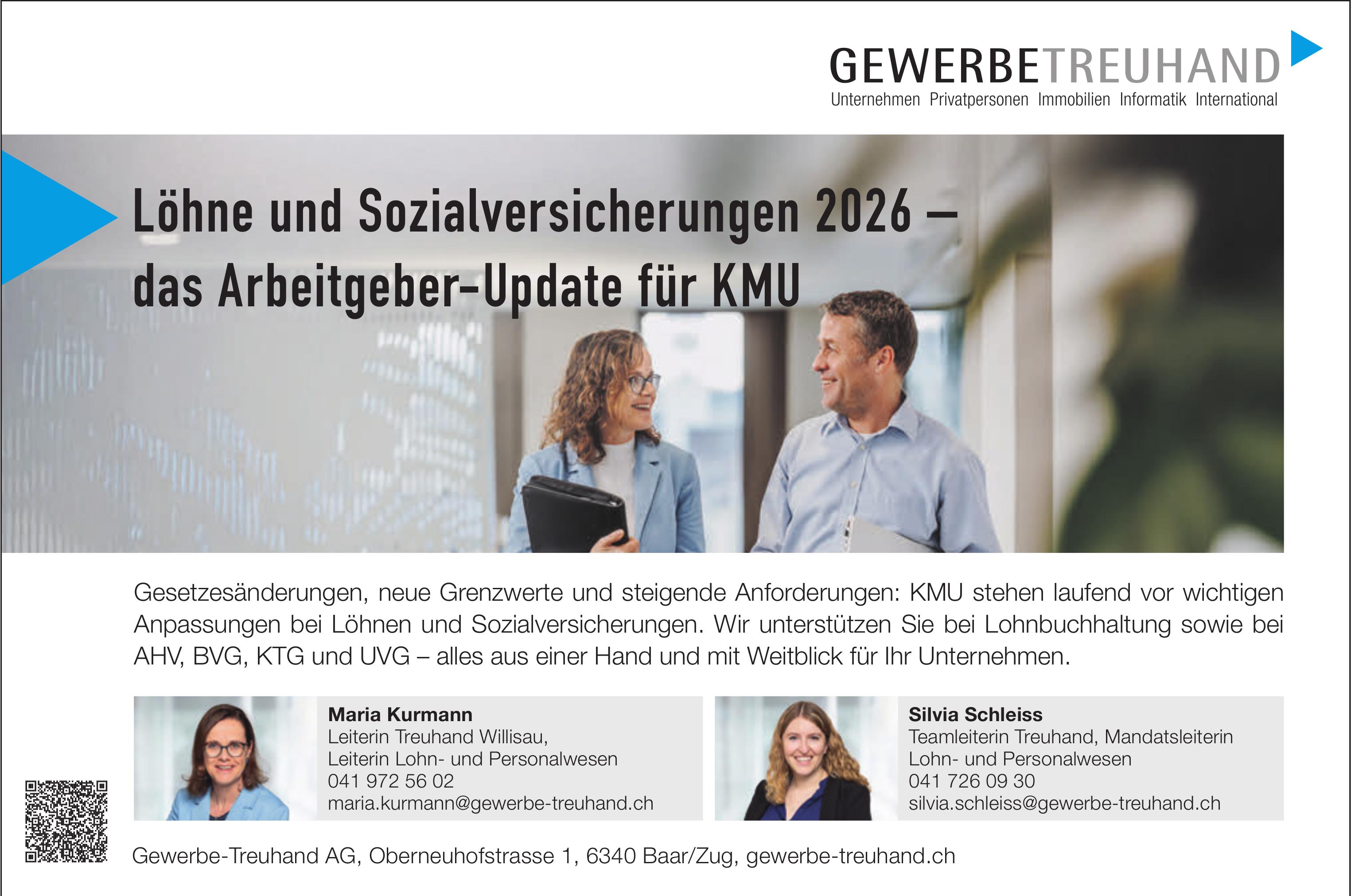 Gewerbe-Treuhand AG, Baar/Zug - Löhne und Sozialversicherungen 2026 – das Arbeitgeber-Update für KMU