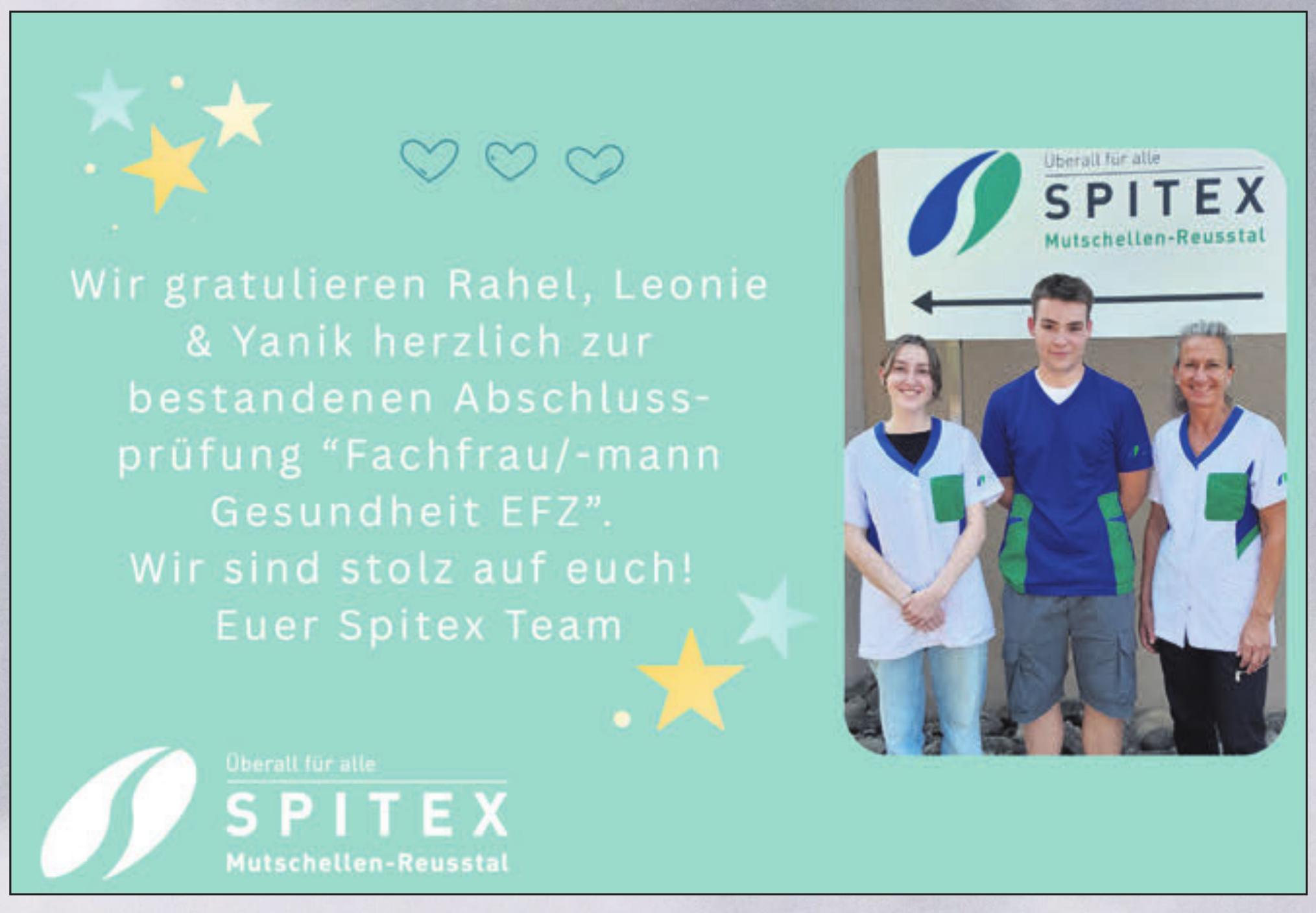 SPITEX Mutschellen-Reusstal, Wir gratulieren Rahel, Leonie & Yanik herzlich zur bestandenen Abschlussprüfung