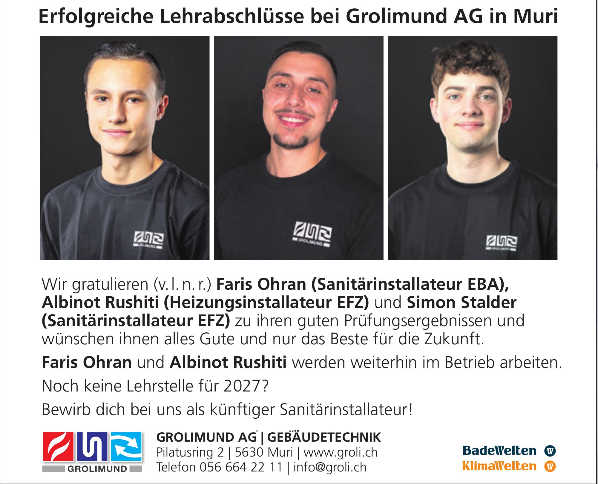 Erfolgreiche Lehrabschlüsse bei Grolimund AG in Muri