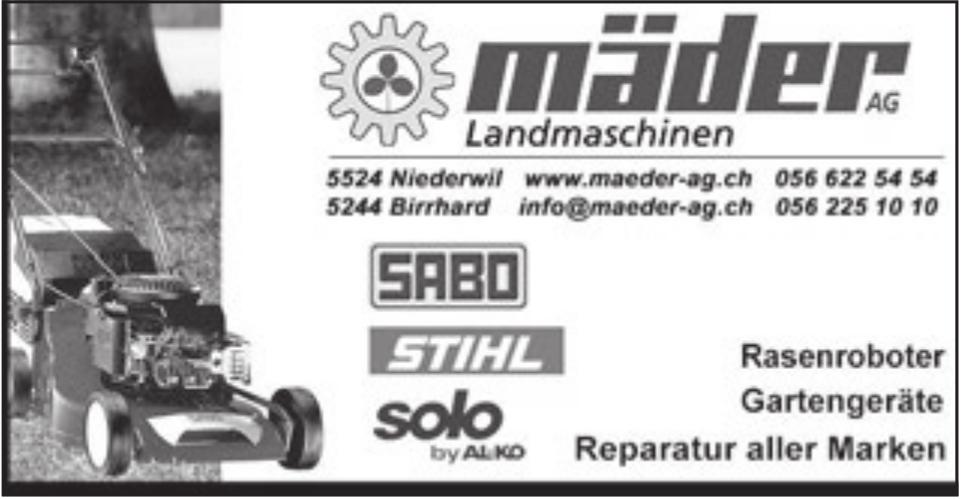 Mäder AG Landmaschinen, Niederwil - Rasenroboter / Gartengeräte / Reparatur aller Marken