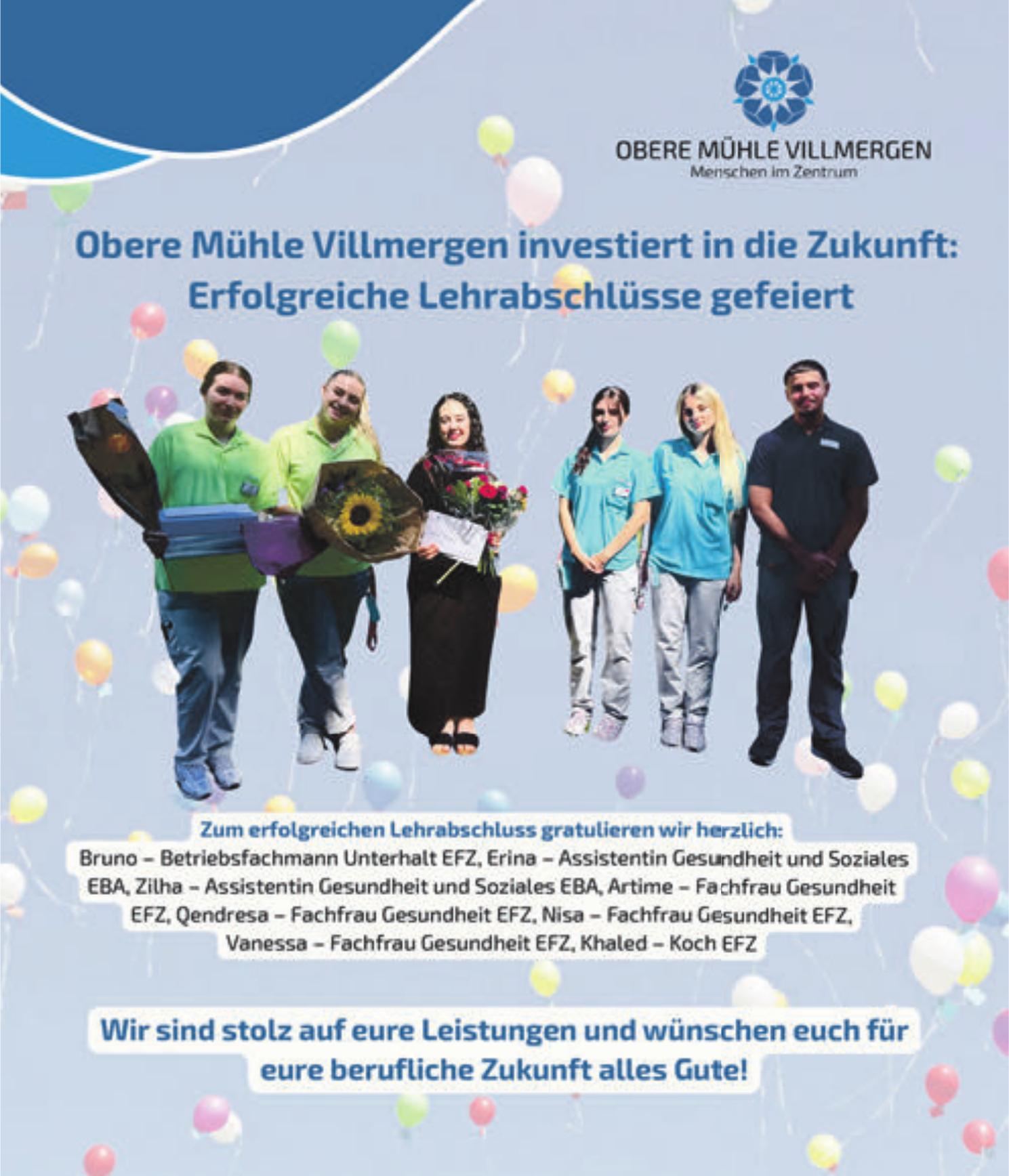 OBERE MÜHLE VILLMERGEN, Erfolgreiche Lehrabschlüsse gefeiert