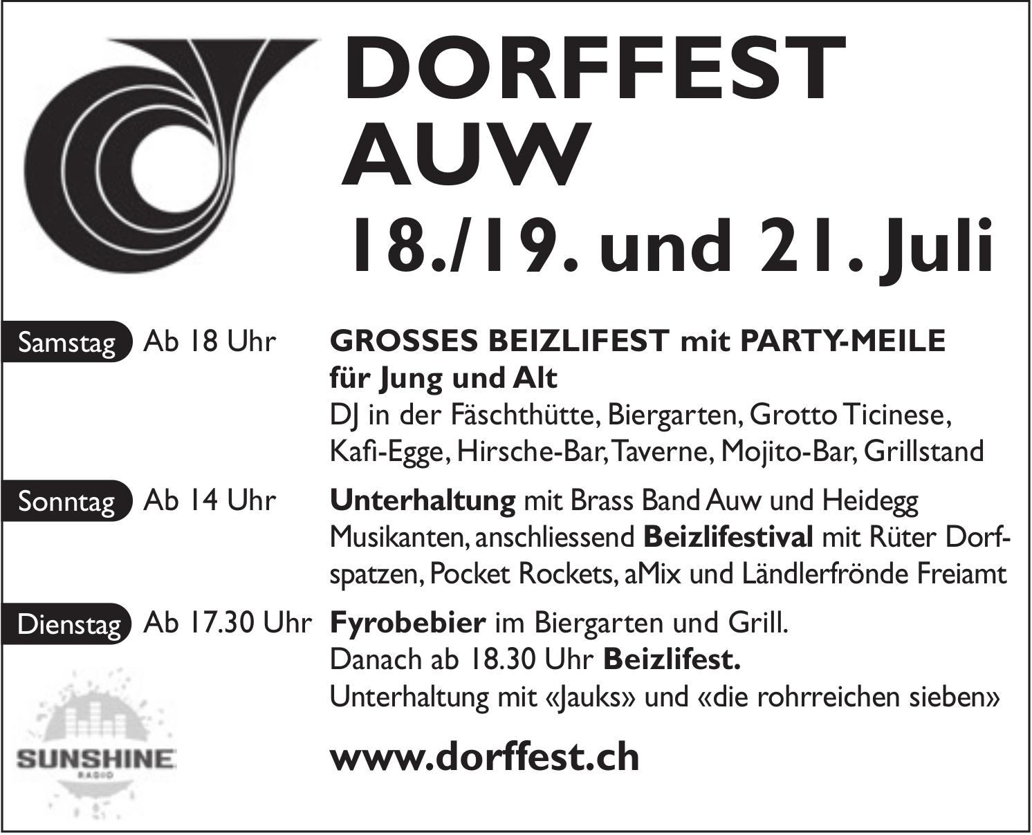 Dorffest Auw, 18./19./21. Juli
