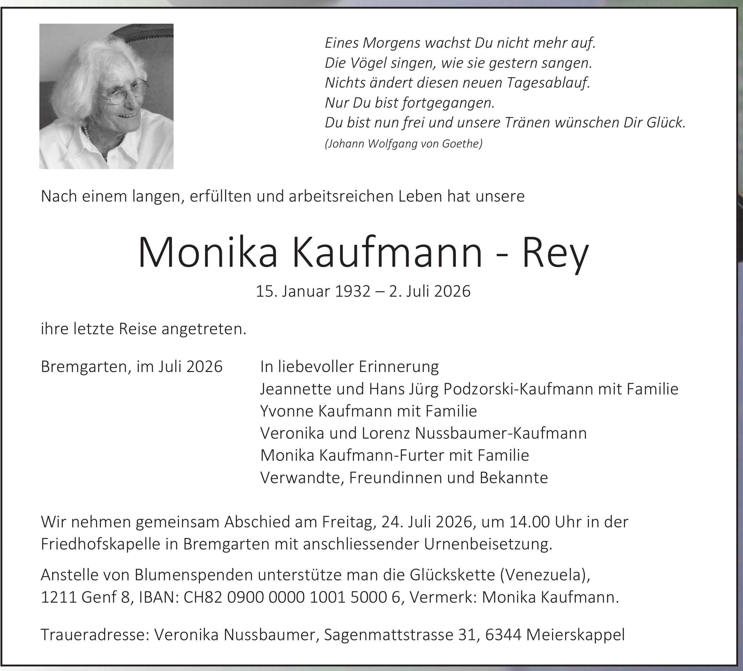 Kaufmann - Rey Monika, Juli 2026 / TA