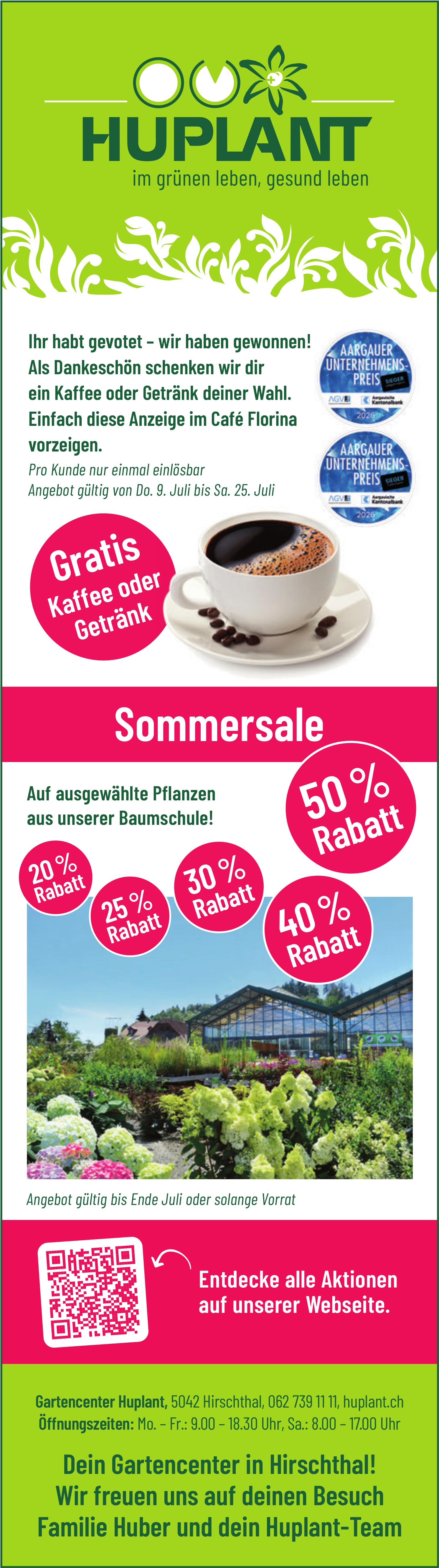 Gartencenter Huplant, Hirschthal - Ihr habt gevotet – wir haben gewonnen!