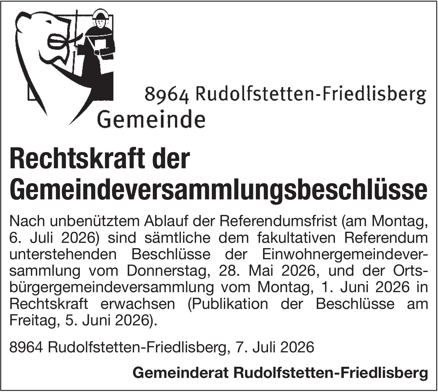 Lokale Gemeinschaft, Rudolfstetten-Friedlisberg - Rechtskraft der Gemeindeversammlungsbeschlüsse