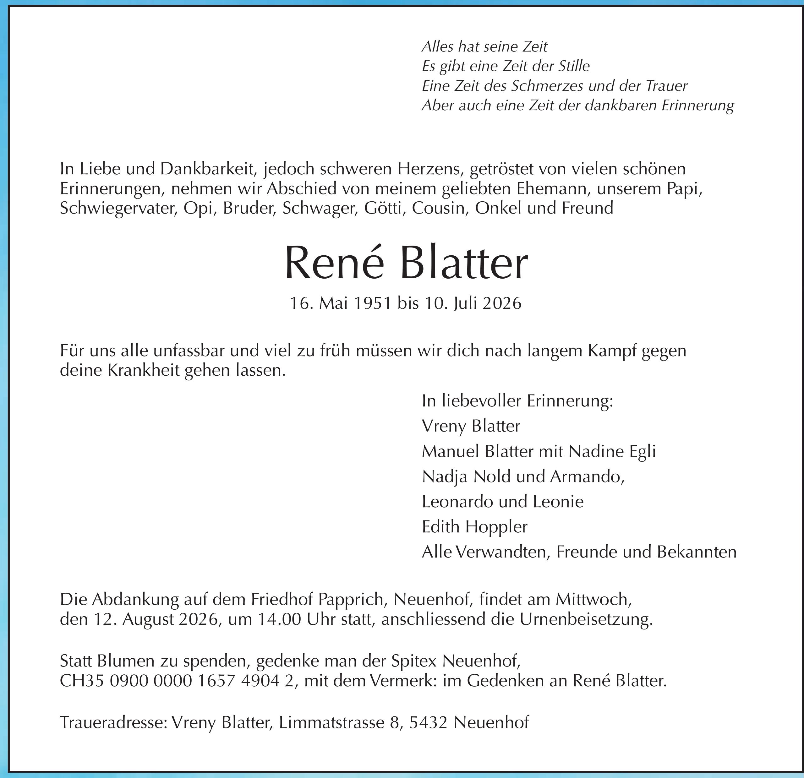 Blatter René, Juli 2026 / TA