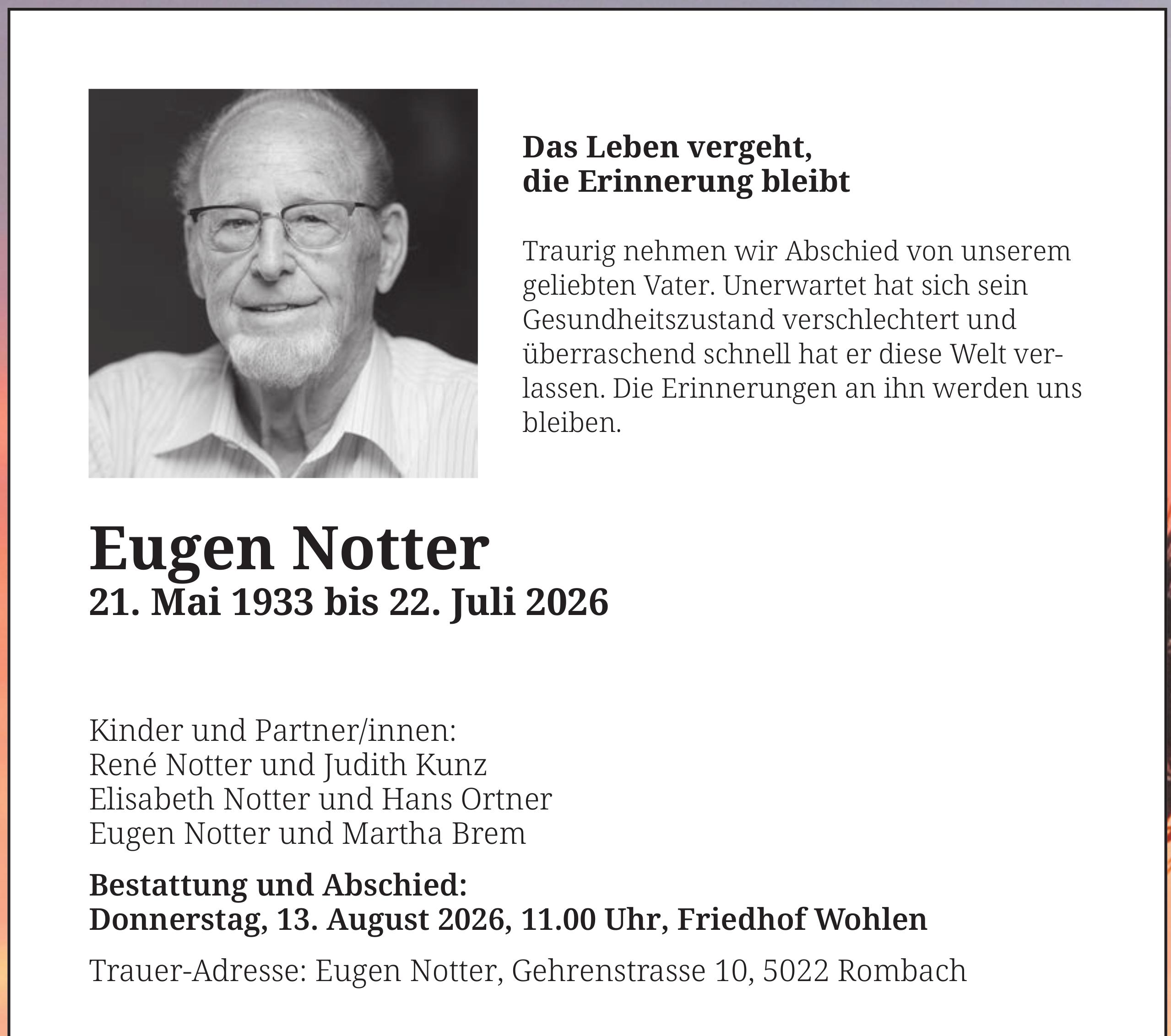 Notter Eugen, Juli 2026 / TA