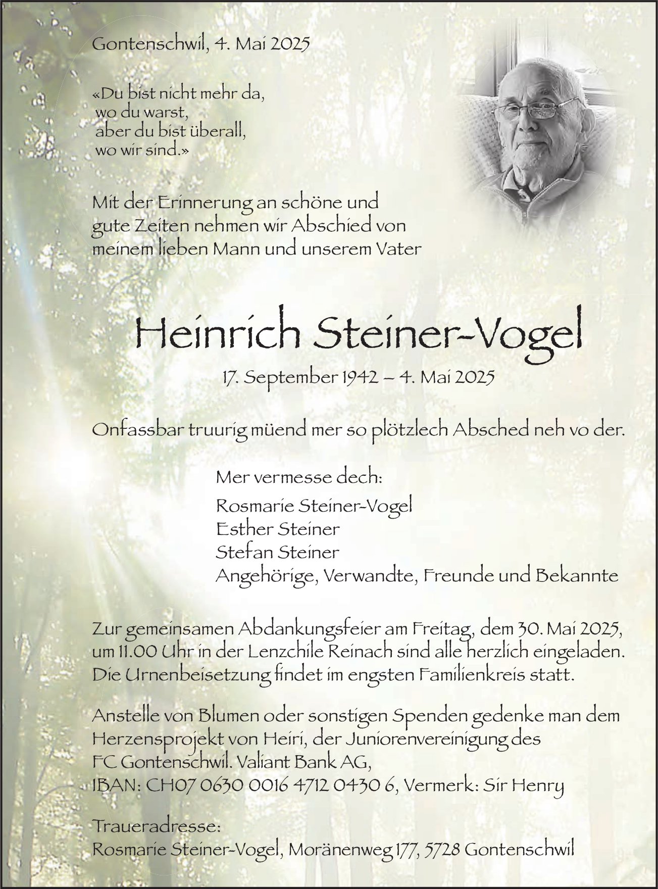 Steiner-Vogel Heinrich, Mai 2025 / TA