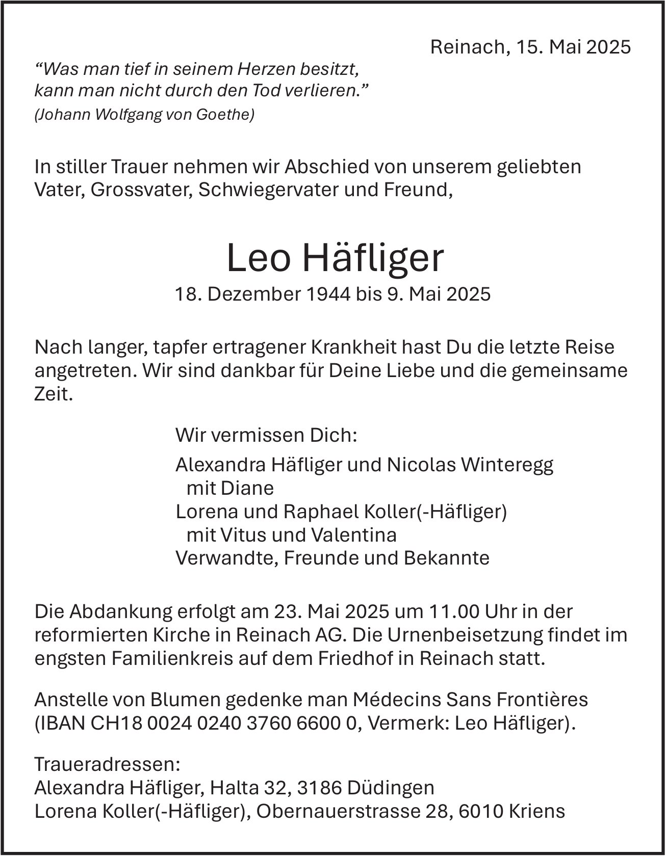 Häfliger Leo, Mai 2025 / TA