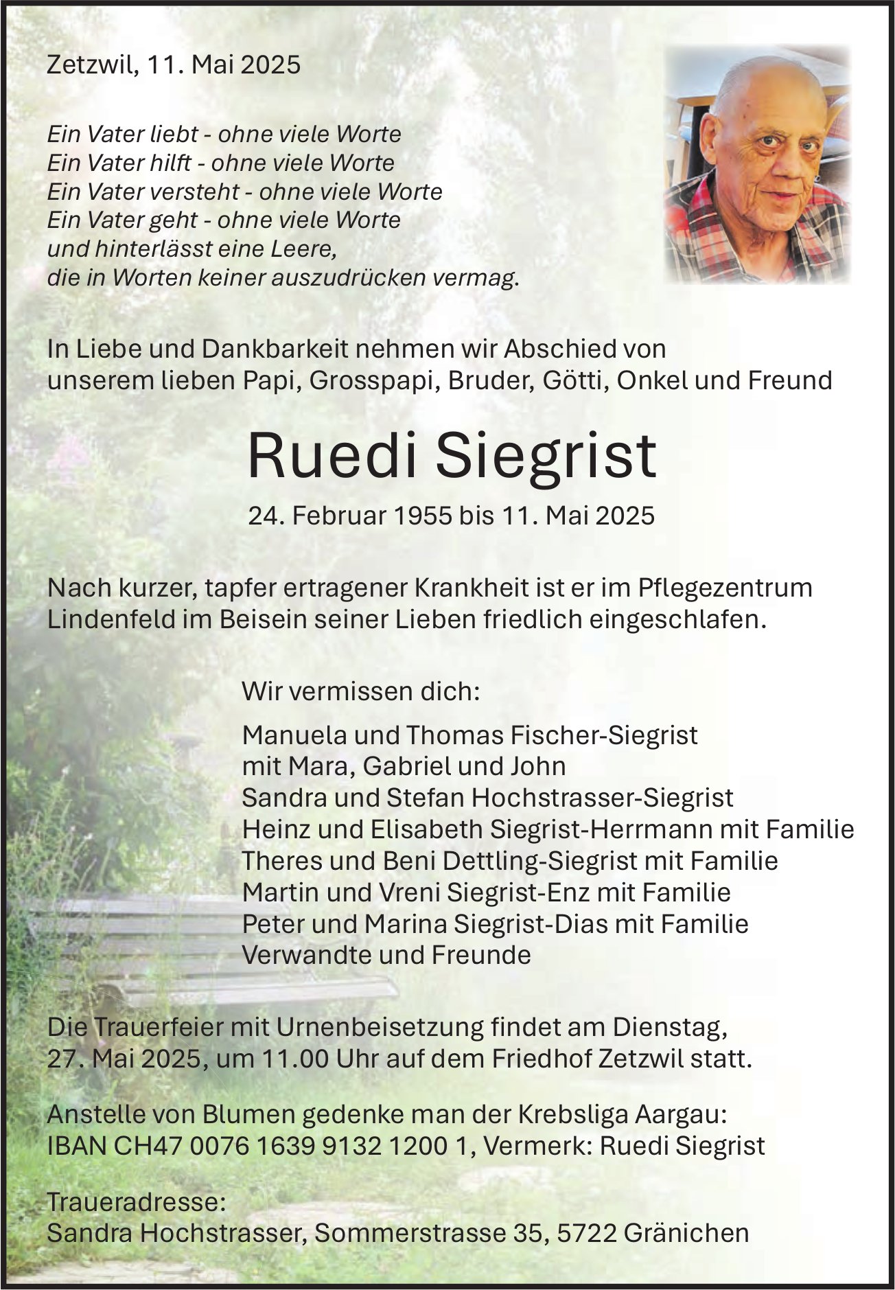 Siegrist Ruedi, Mai 2025 / TA