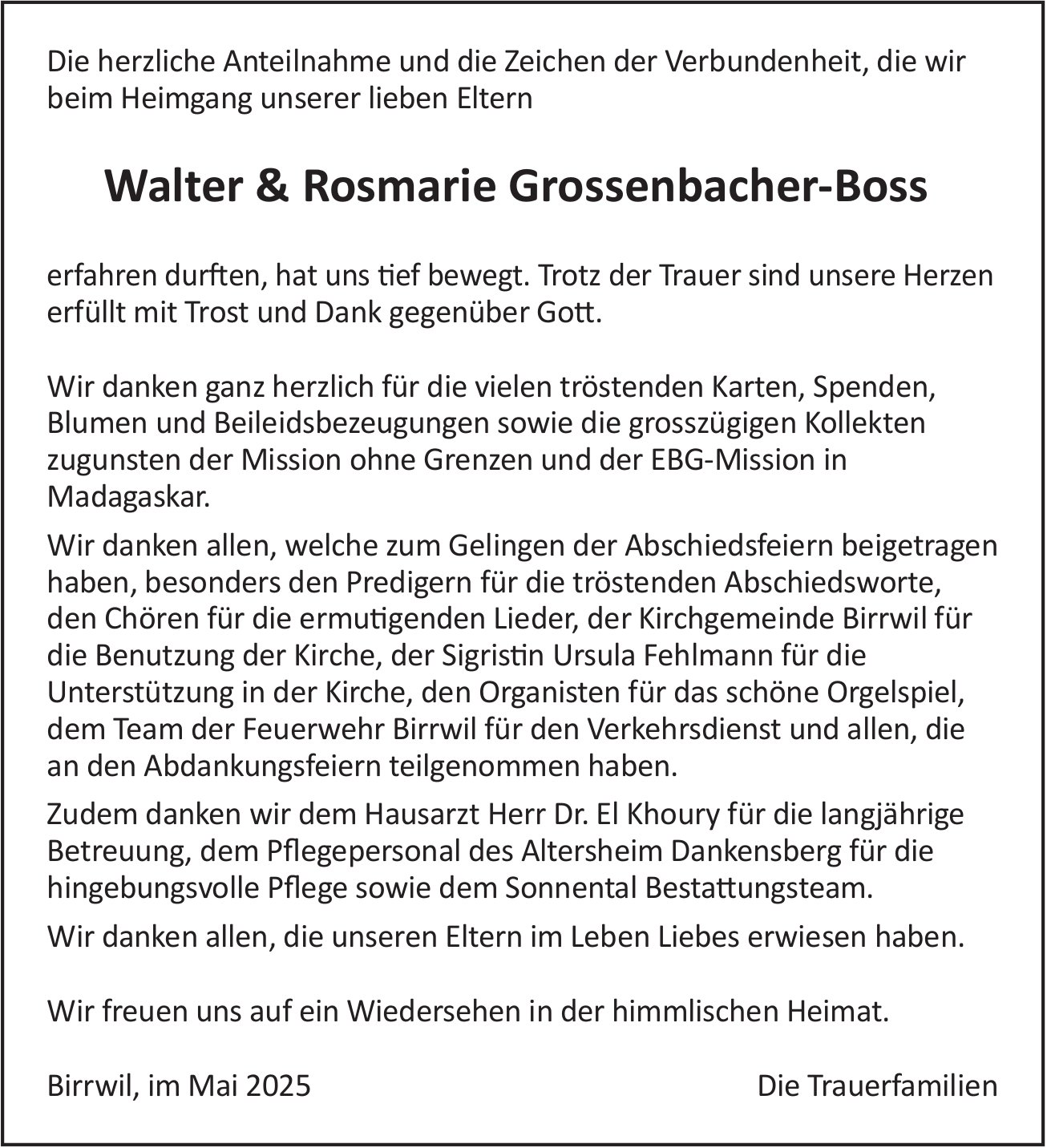 Grossenbacher-Boss Walter & Rosmarie, im Mai 2025 / DS