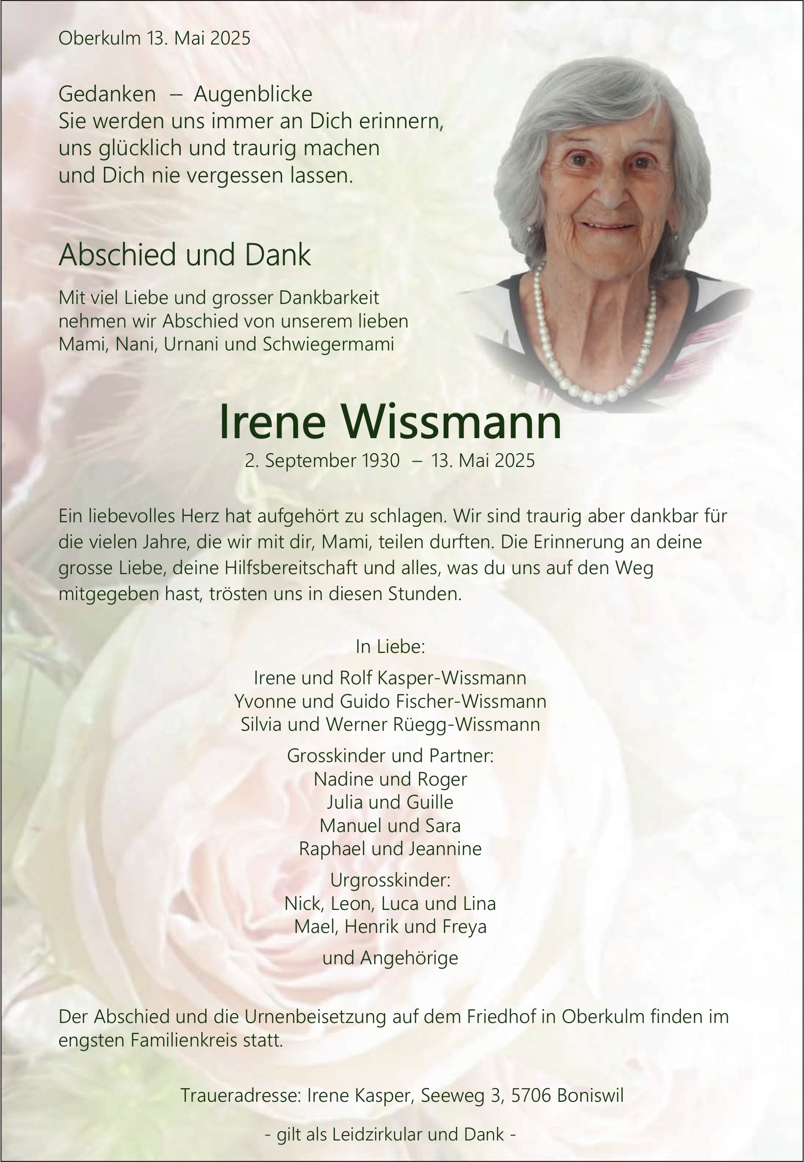 Wissmann Irene, im Mai 2025 / TA + DS