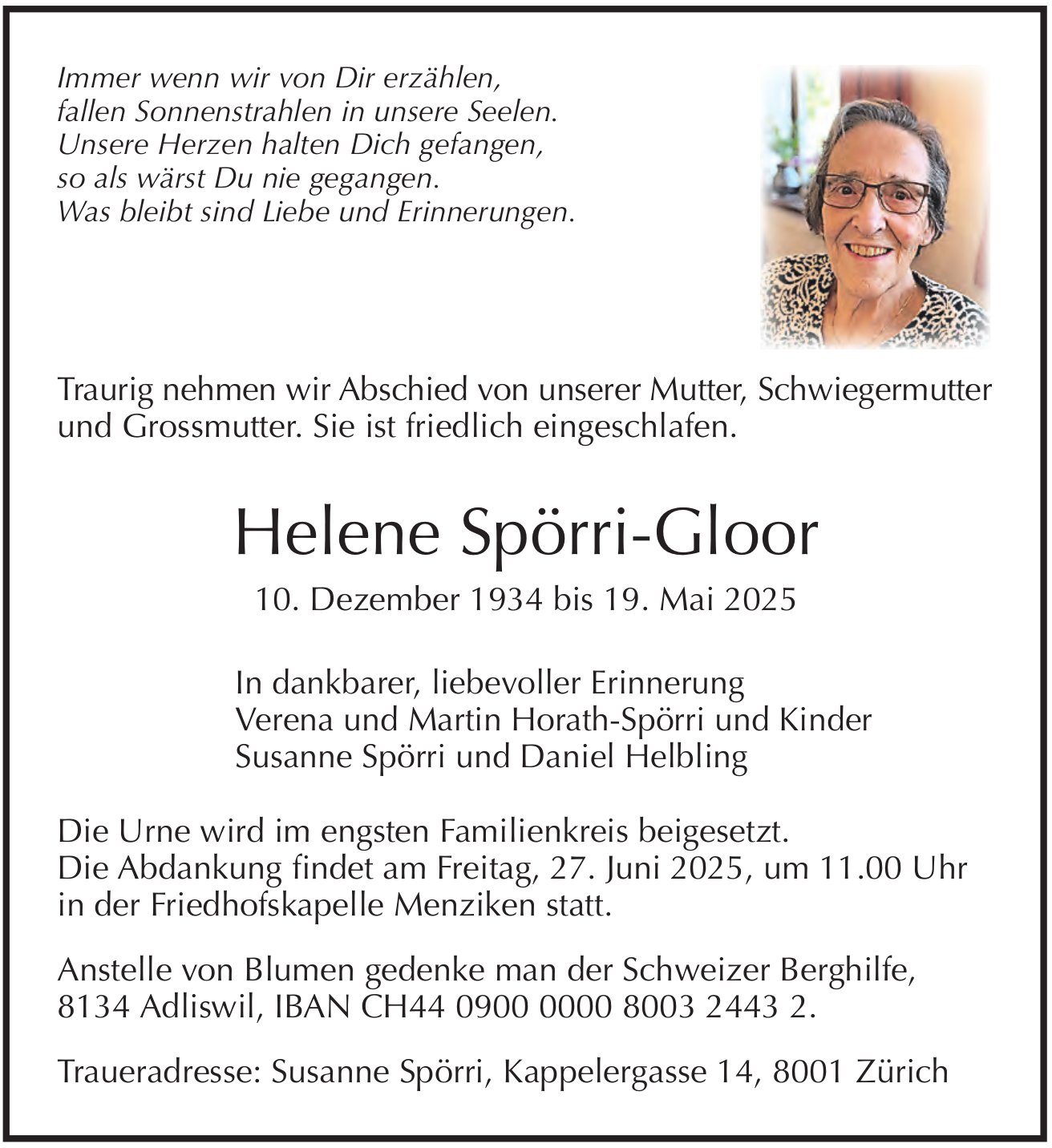 Spörri-Gloor Helene, Mai 2025 / TA
