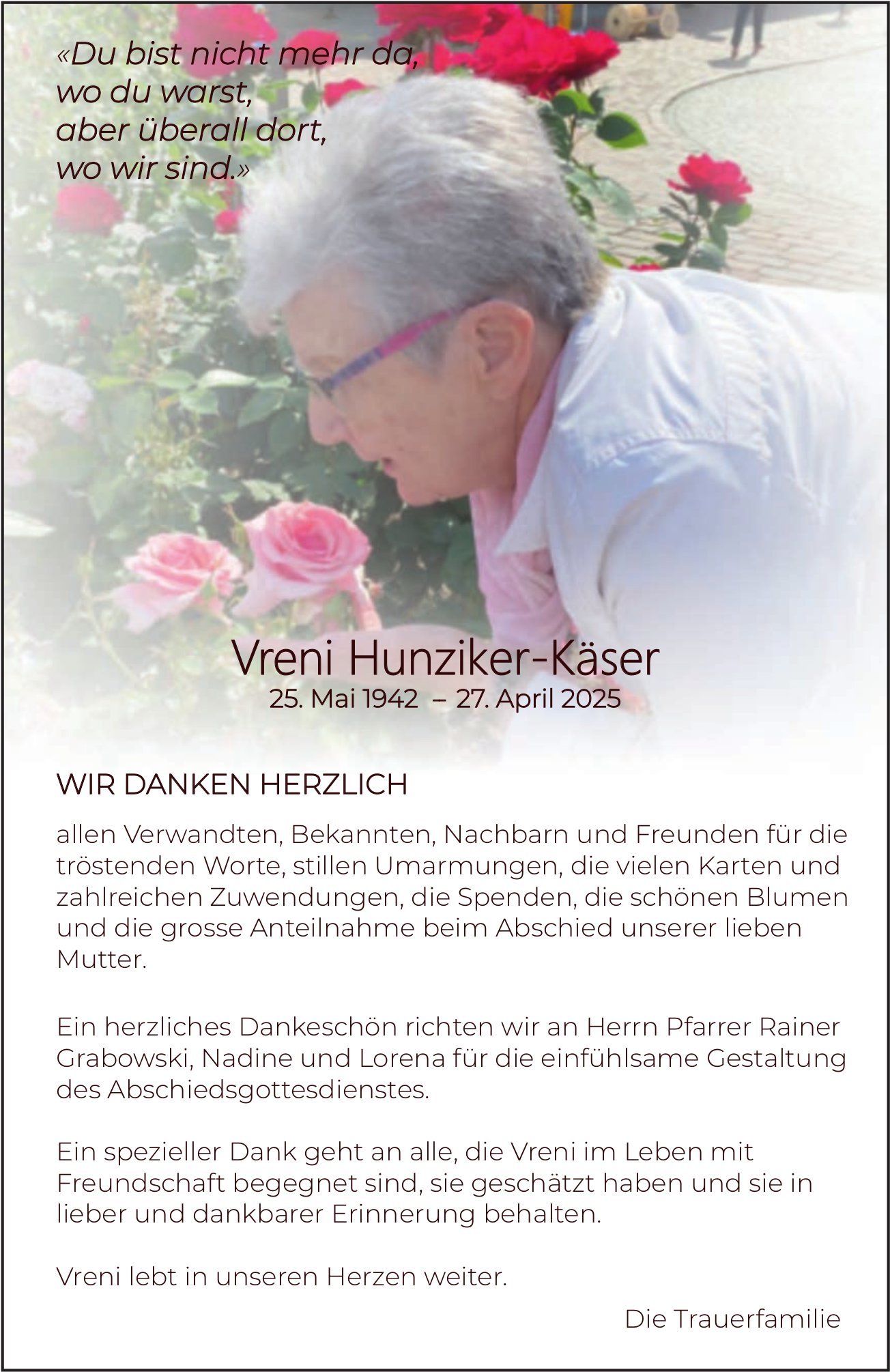 Hunziker-Käser Vreni, im Juni 2025 / DS