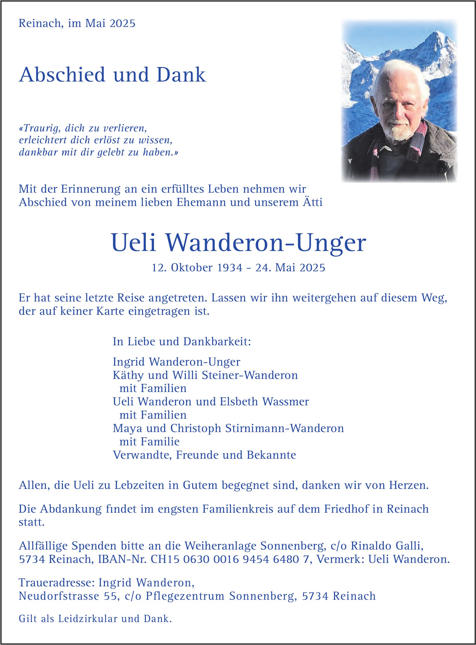 Wanderon-Unger Ueli, im Juni 2025 / TA + DS