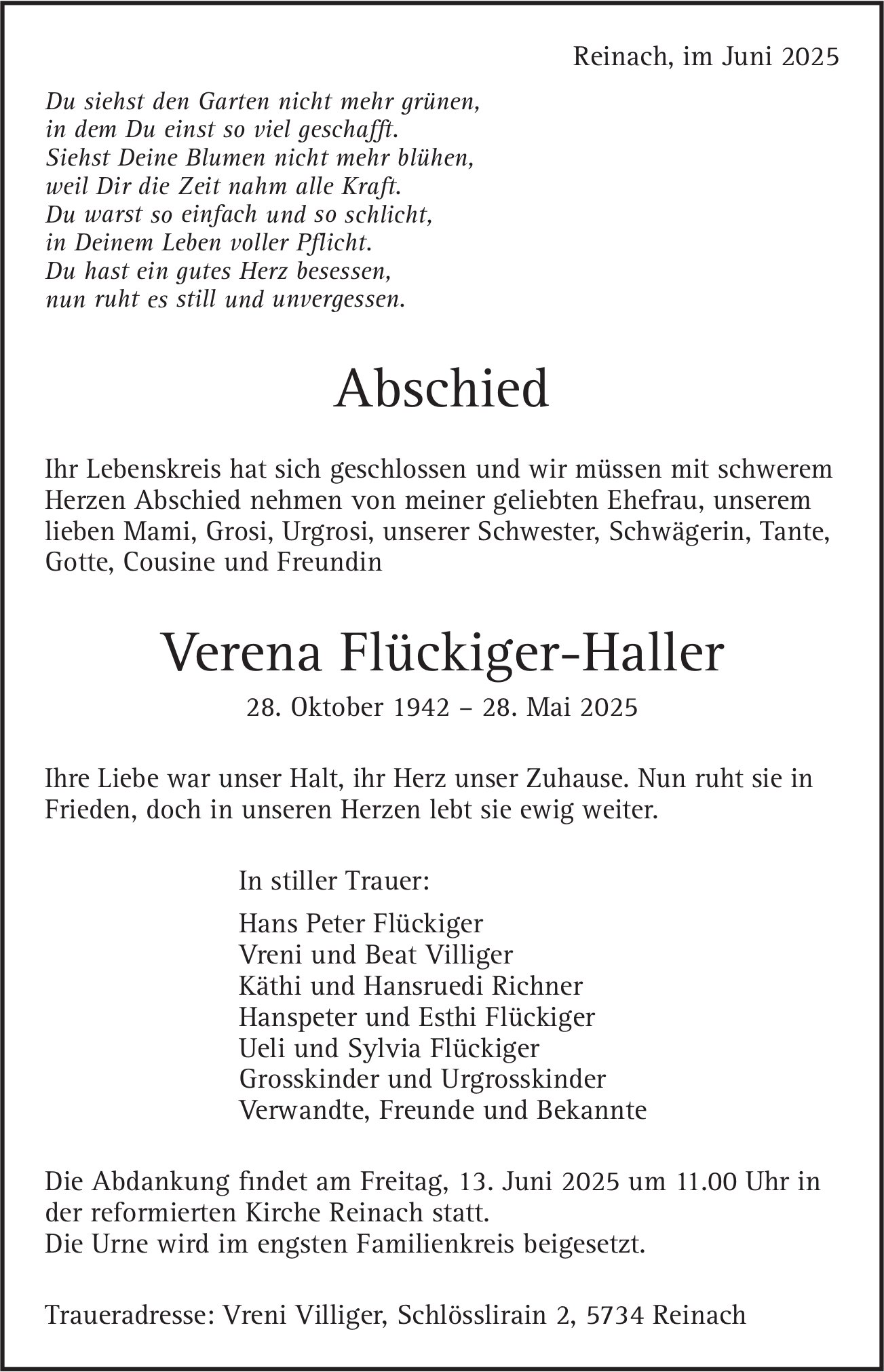 Flückiger-Haller Verena, Mai 2025 / TA