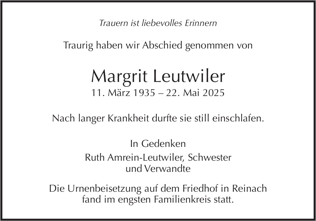 Leutwiler Margrit, Mai 2025 / TA