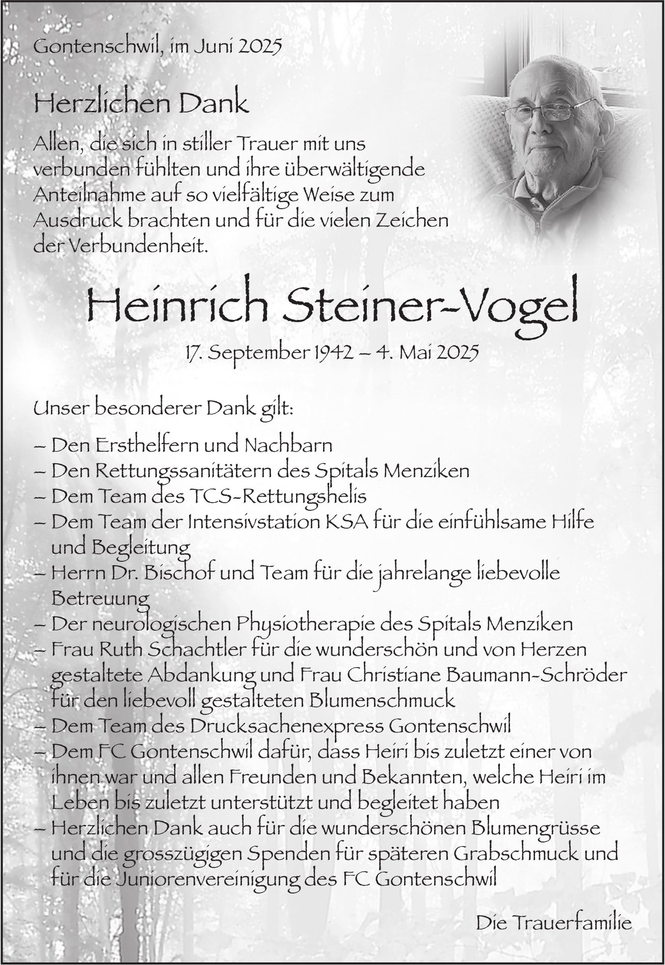 Steiner-Vogel Heinrich, im Juni 2025 / DS