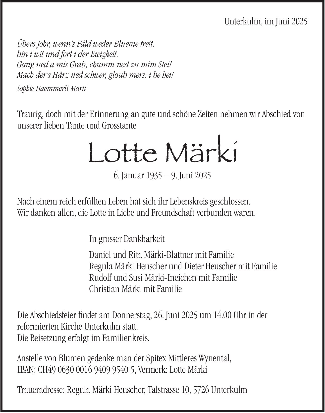 Märki Lotte, Juni 2025 / TA