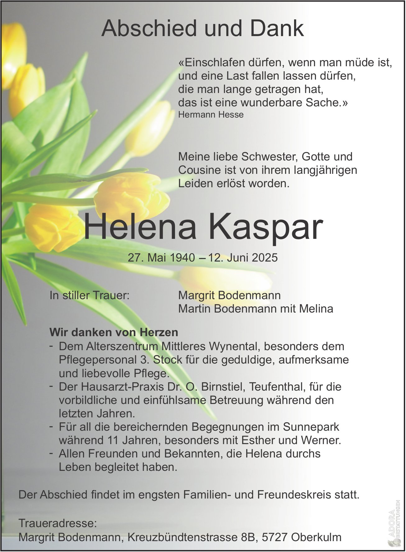 Kaspar Helena, im Juni 2025 / TA + DS