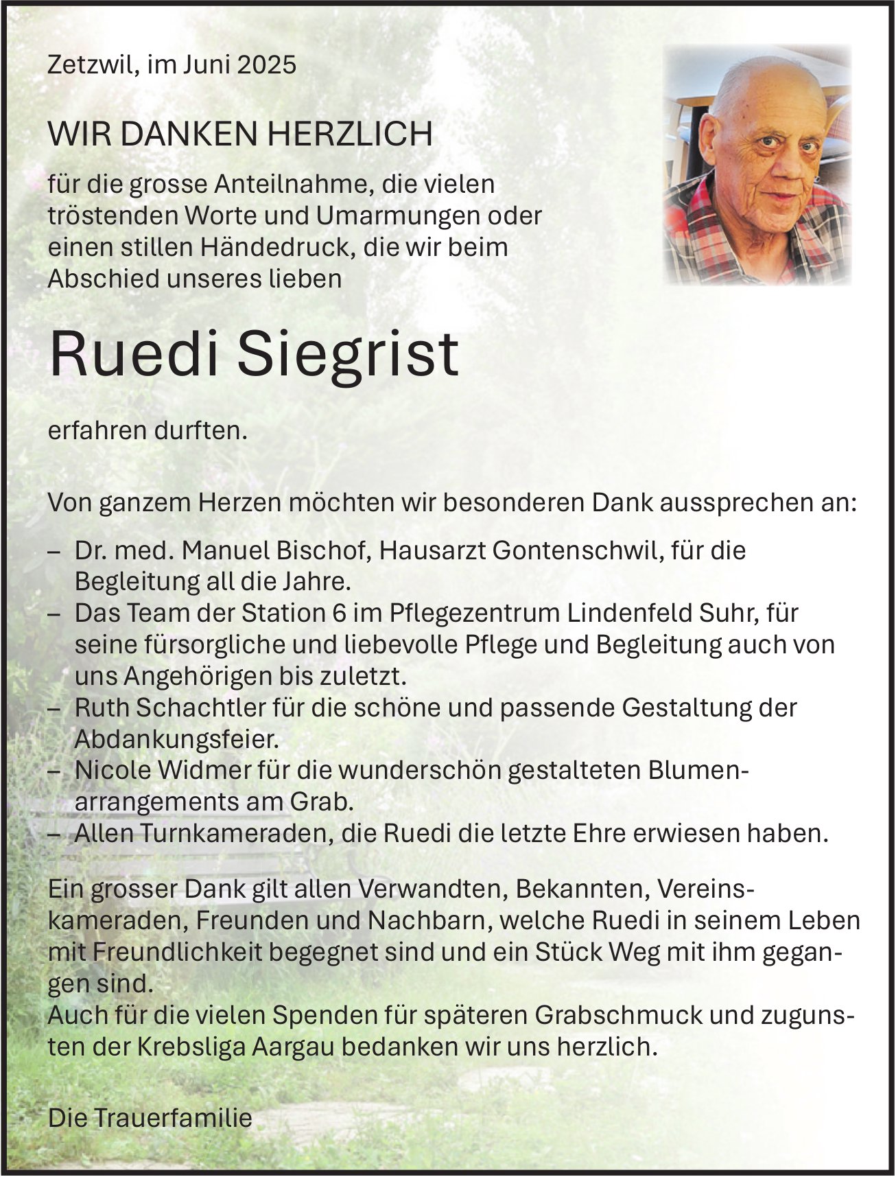 Siegrist Ruedi, im Juni 2025 / DS