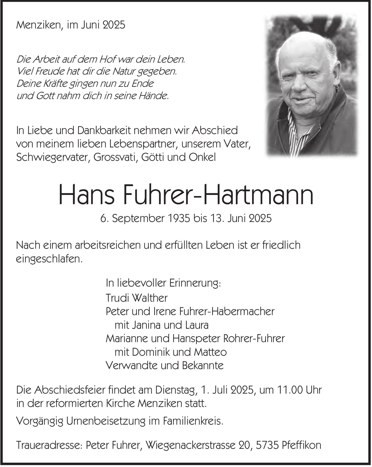 Fuhrer-Hartmann Hans, Juni 2025 / TA
