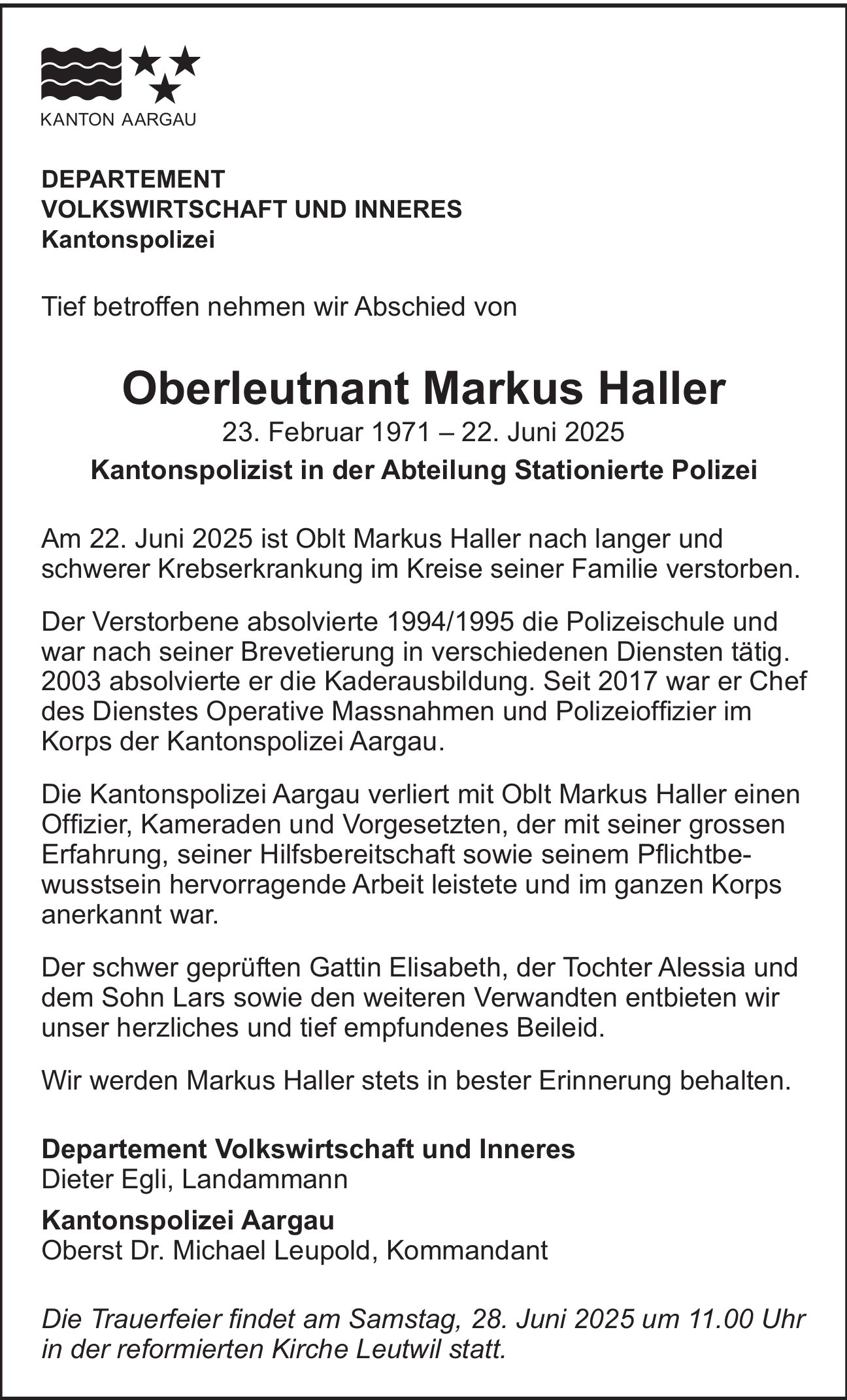 Haller Markus Oberleutnant, Juni 2025 / TA