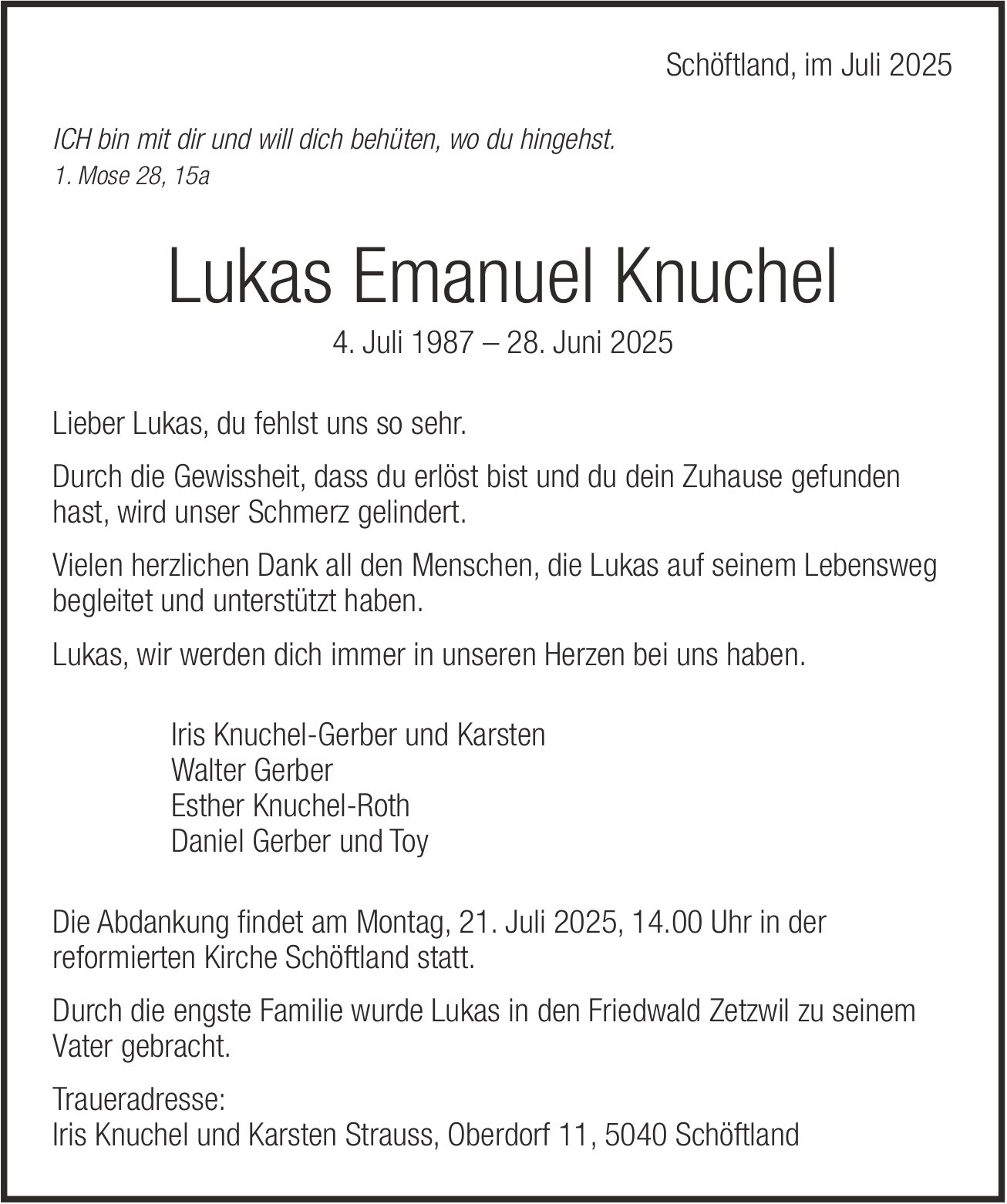 Emanuel Knuchel Lukas, Juni 2025 / TA