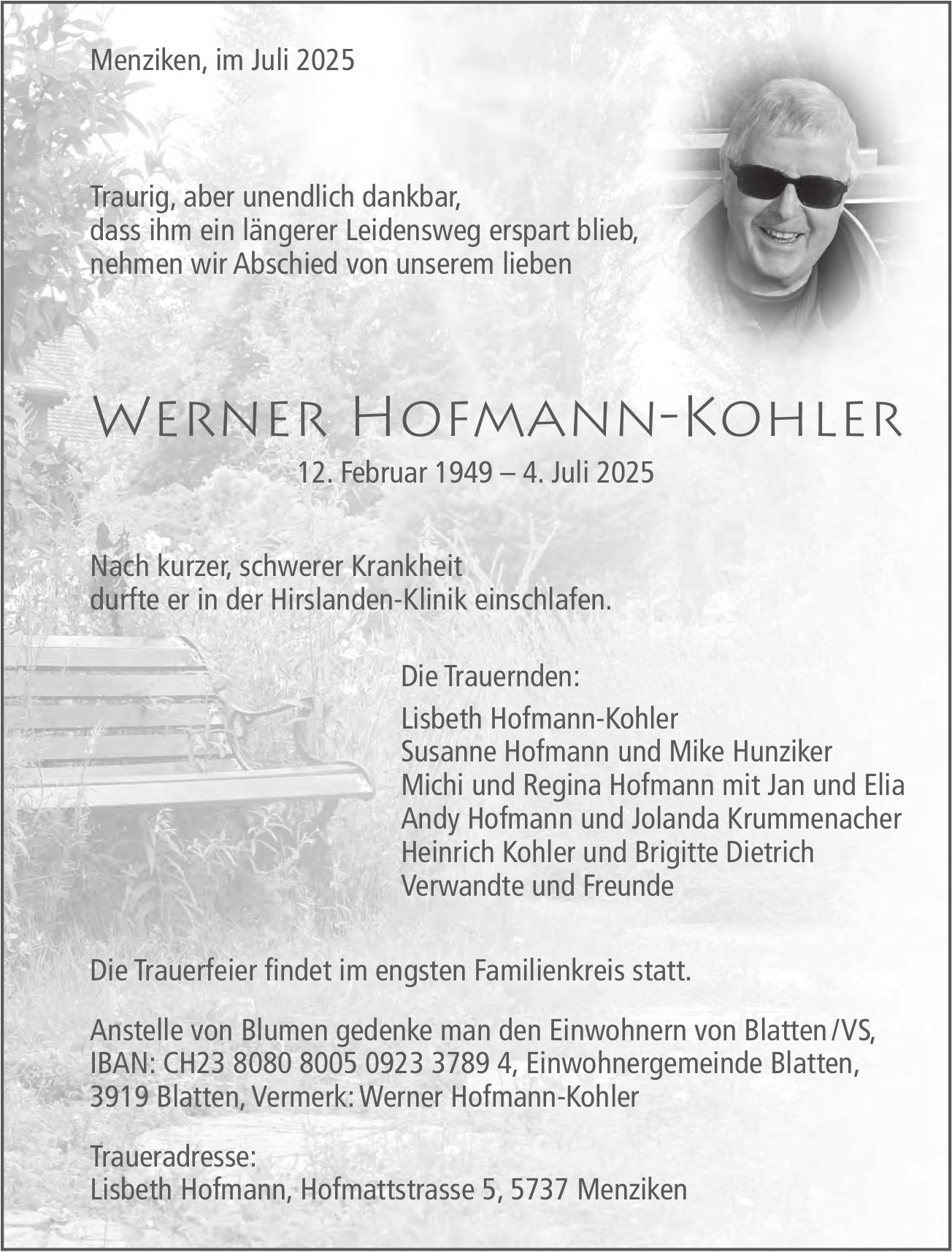 Hofmann-Kohler Werner, Juli 2025 / TA