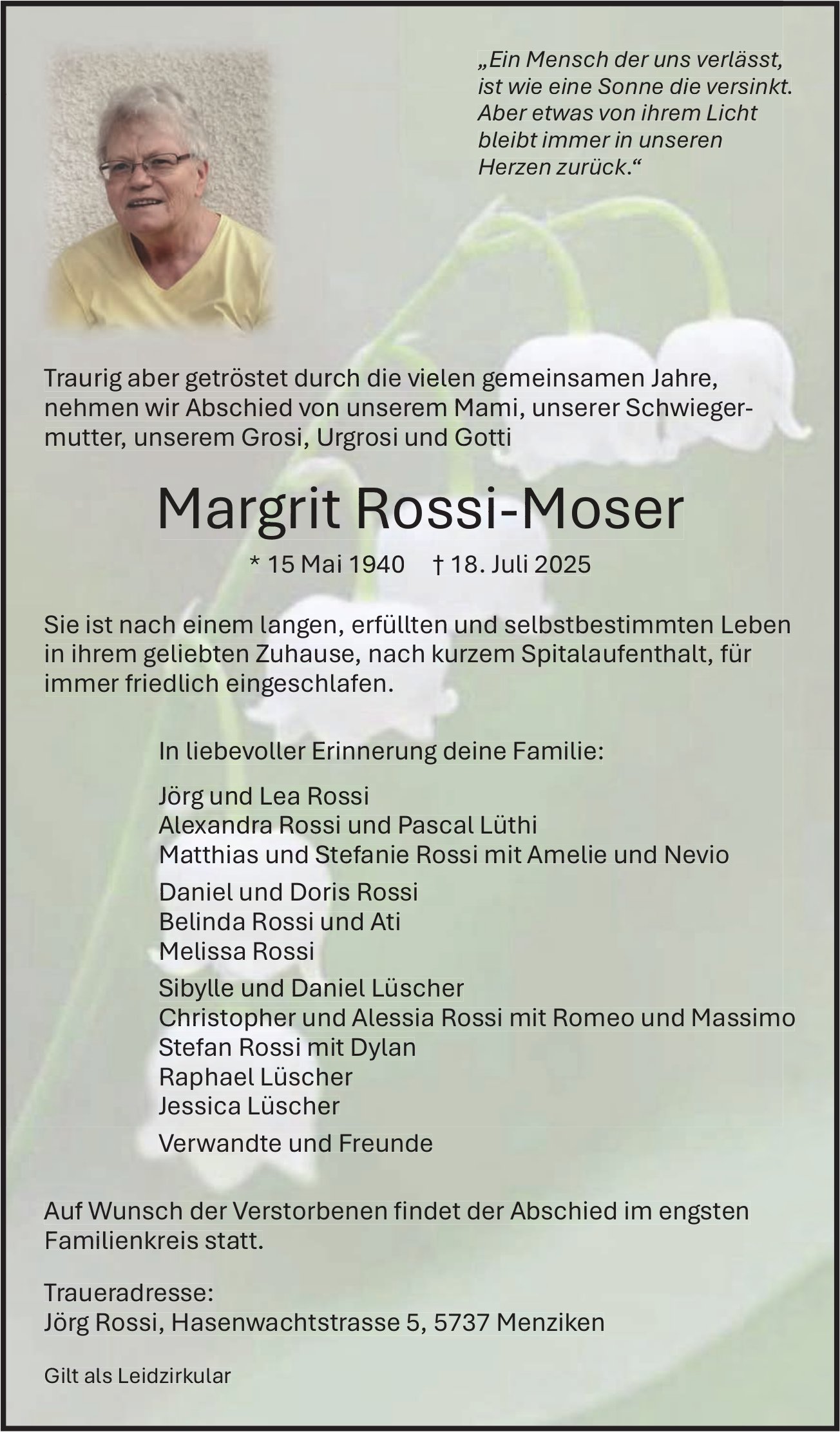 Rossi-Moser Margrit, Juli 2025 / TA