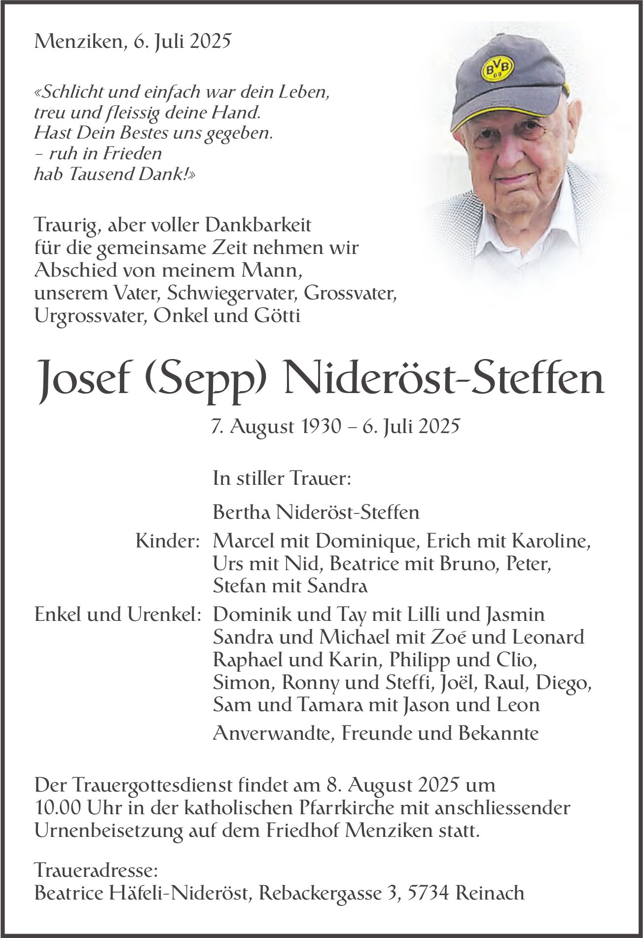 Nideröst-Steffen Josef (Sepp) , Juli 2025 / TA