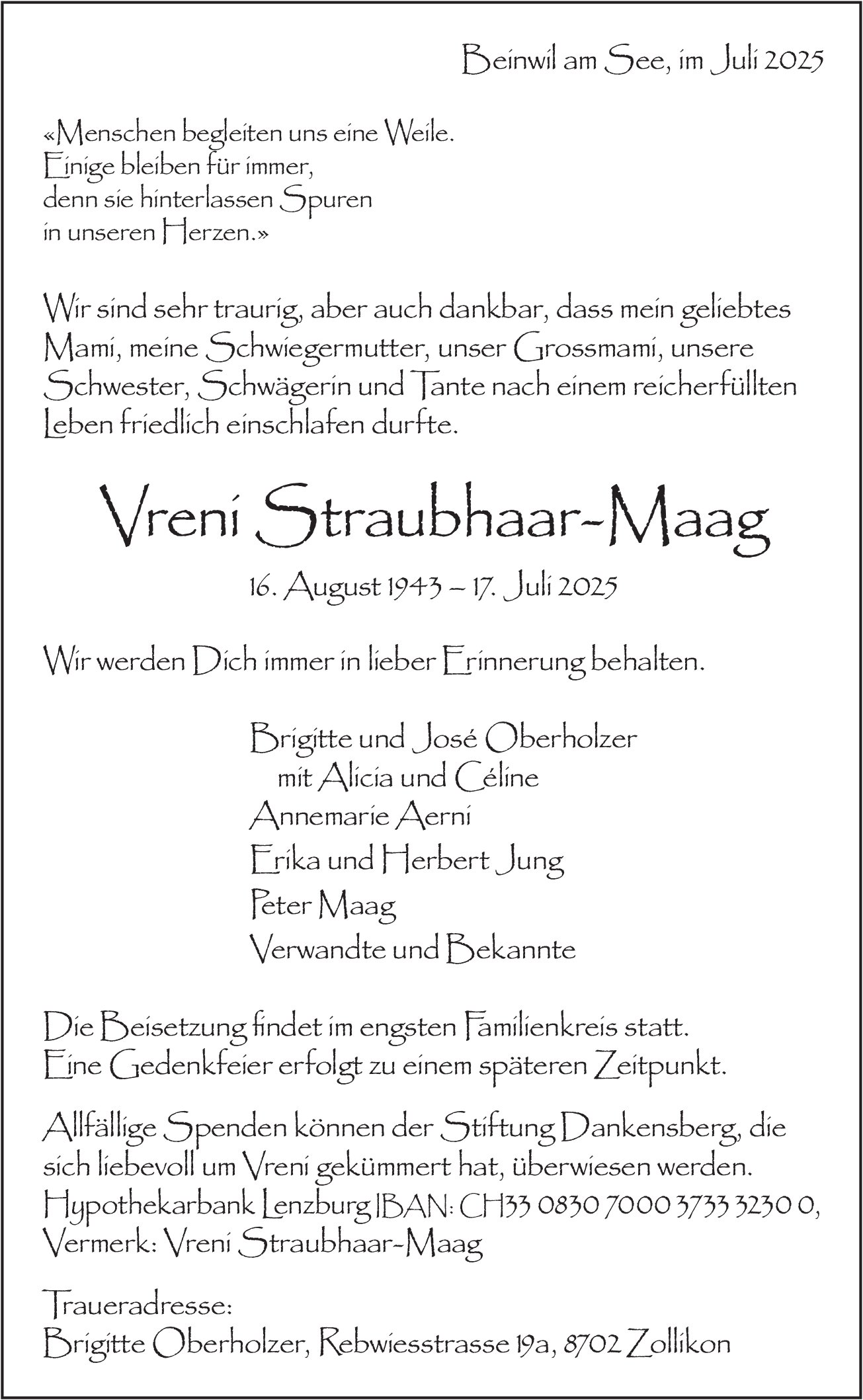 Straubhaar-Maag Vreni, Juli 2025 / TA