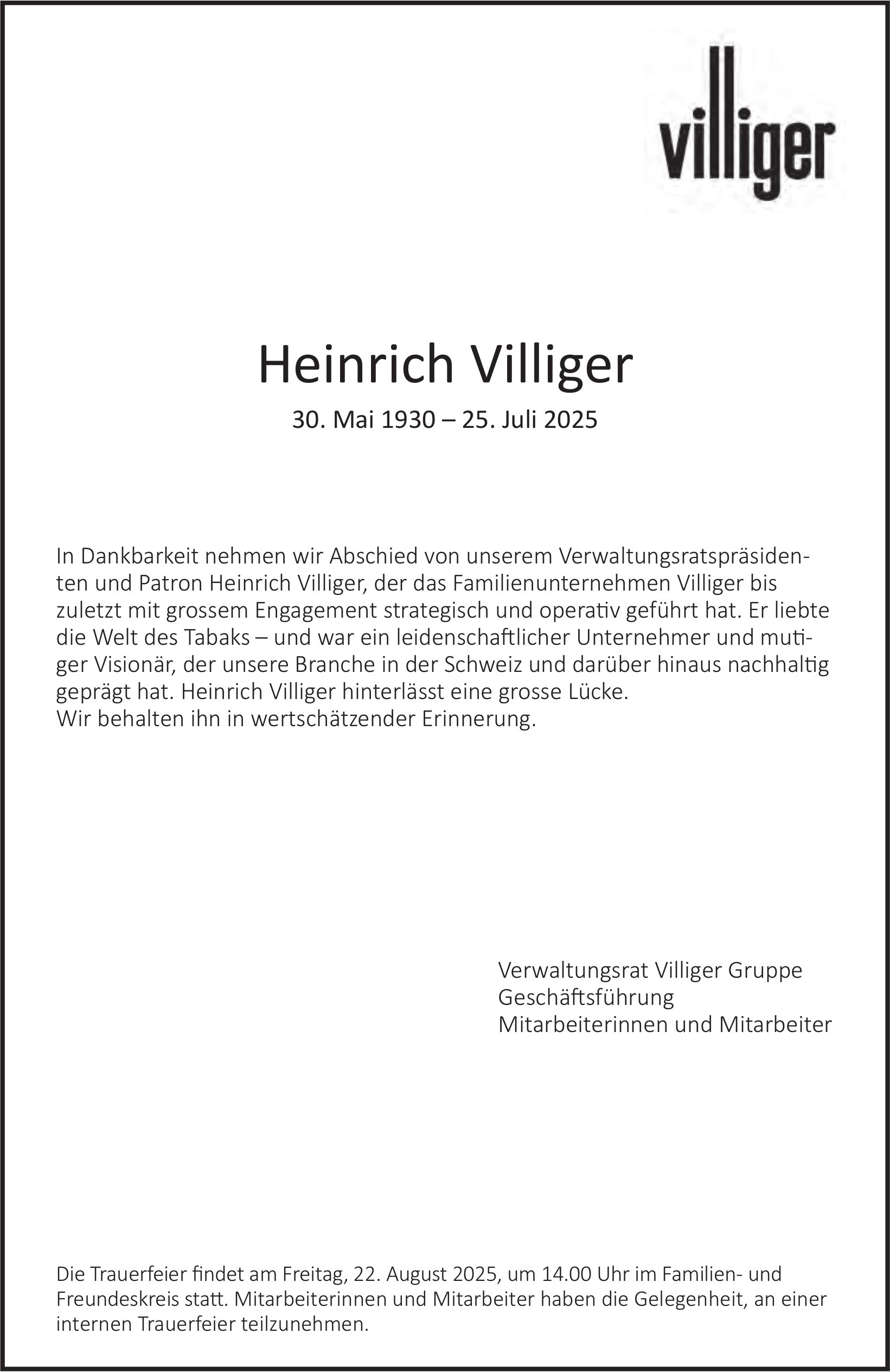 Villiger Heinrich, Juli 2025 / TA